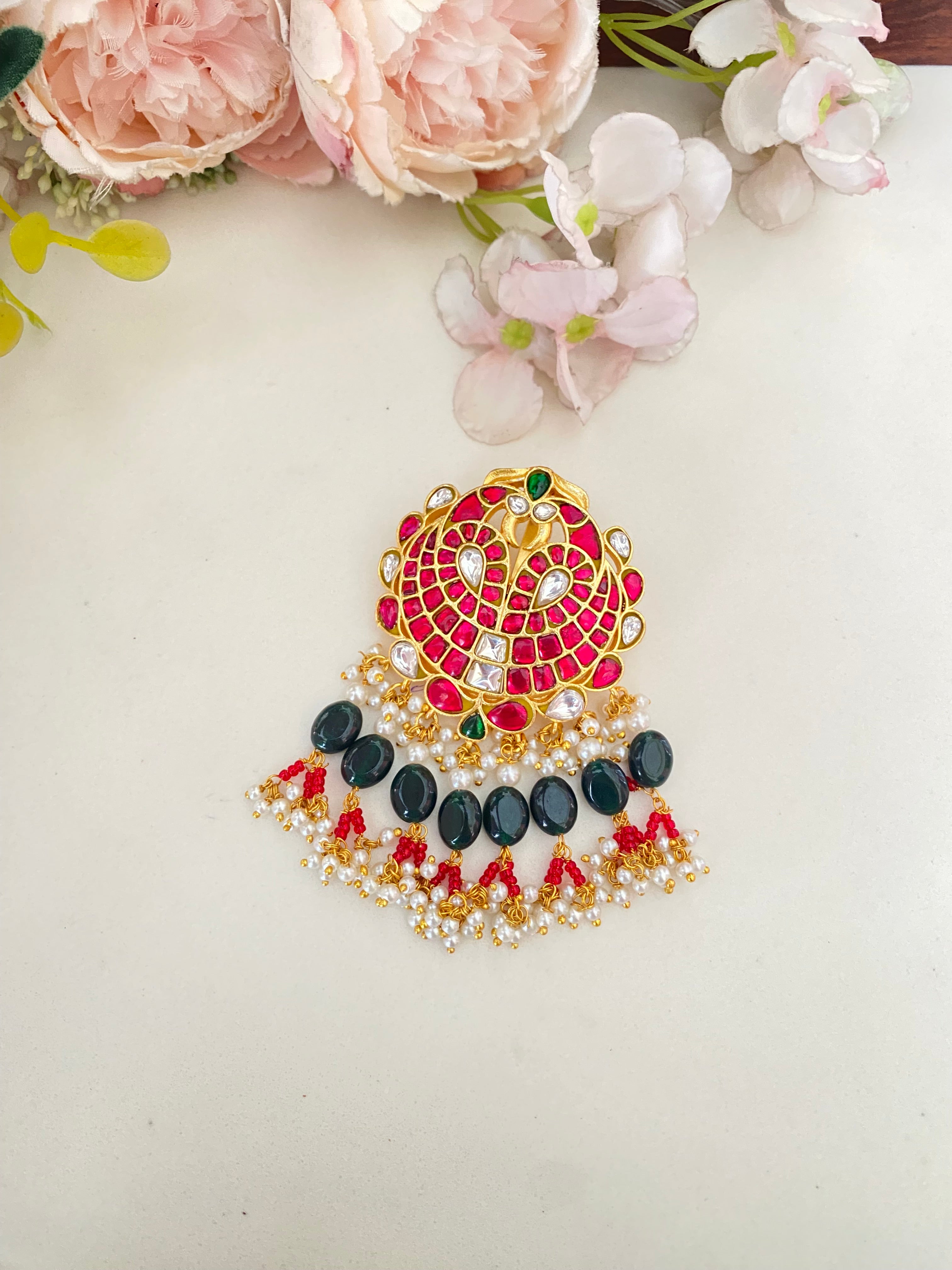 Gold Plated Pink Kundan Juda Pin