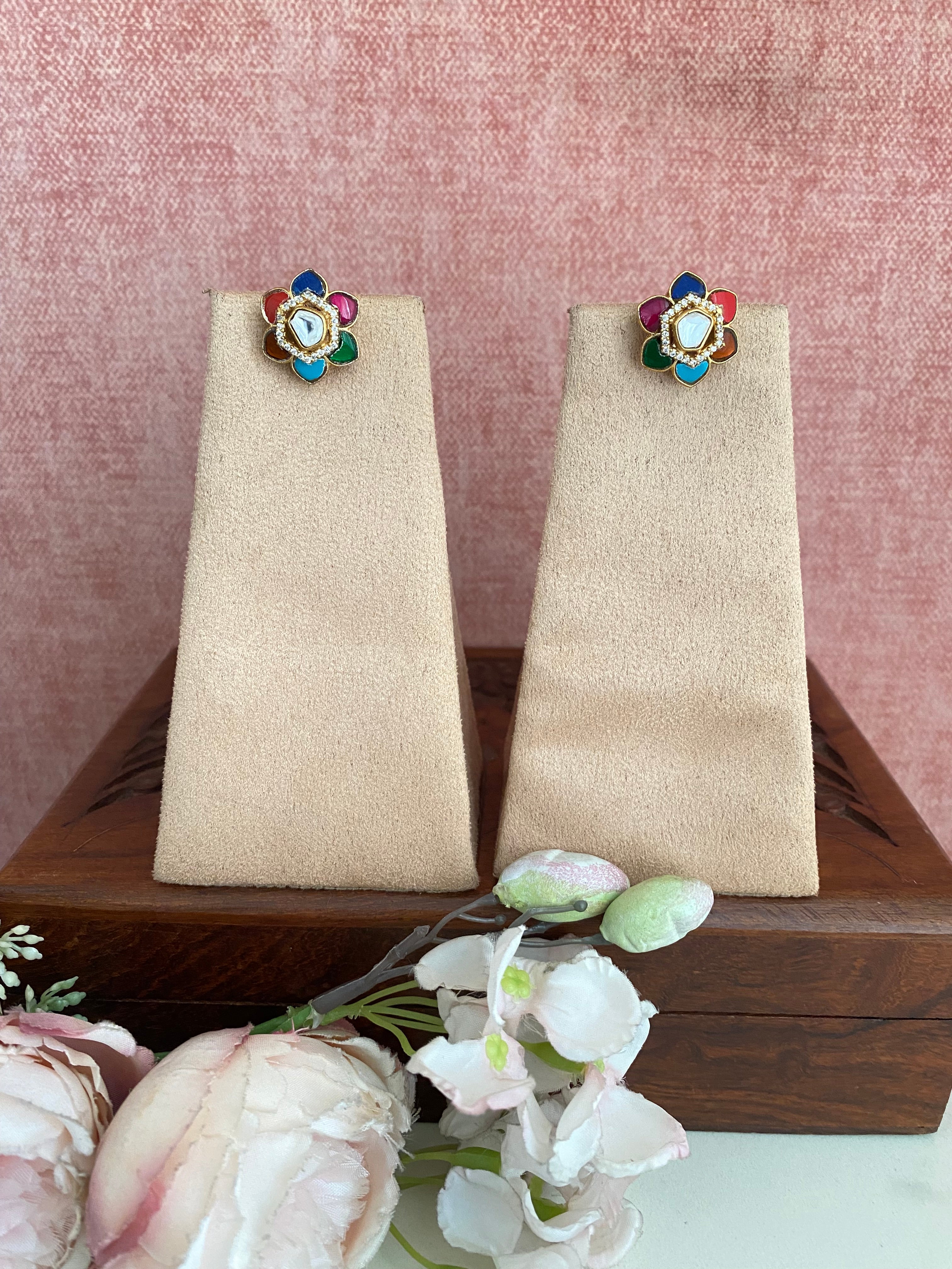 Gold plated moissanite navrattan Studs