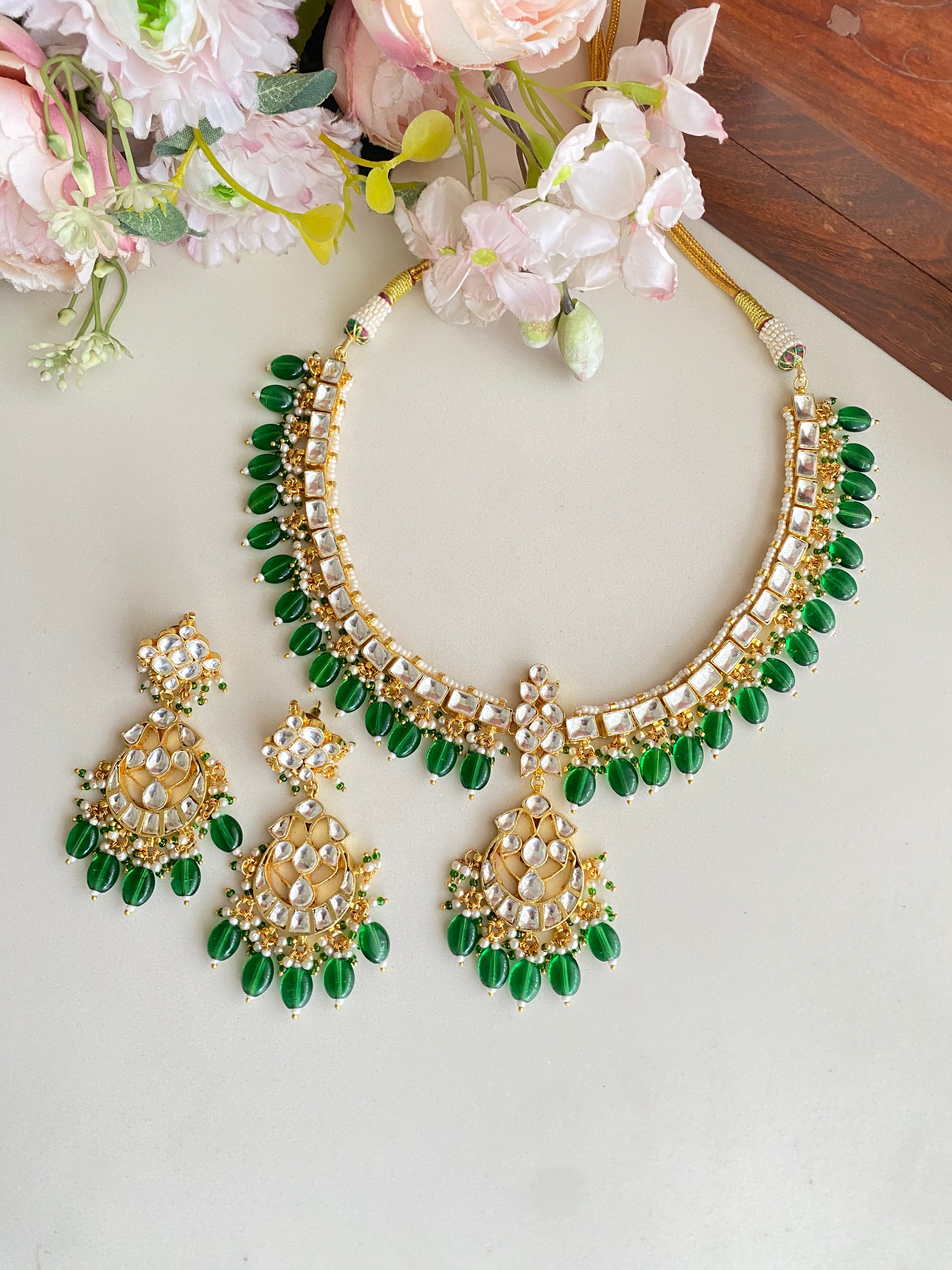 Kundan Gold plated necklace Set With Pearl Drops