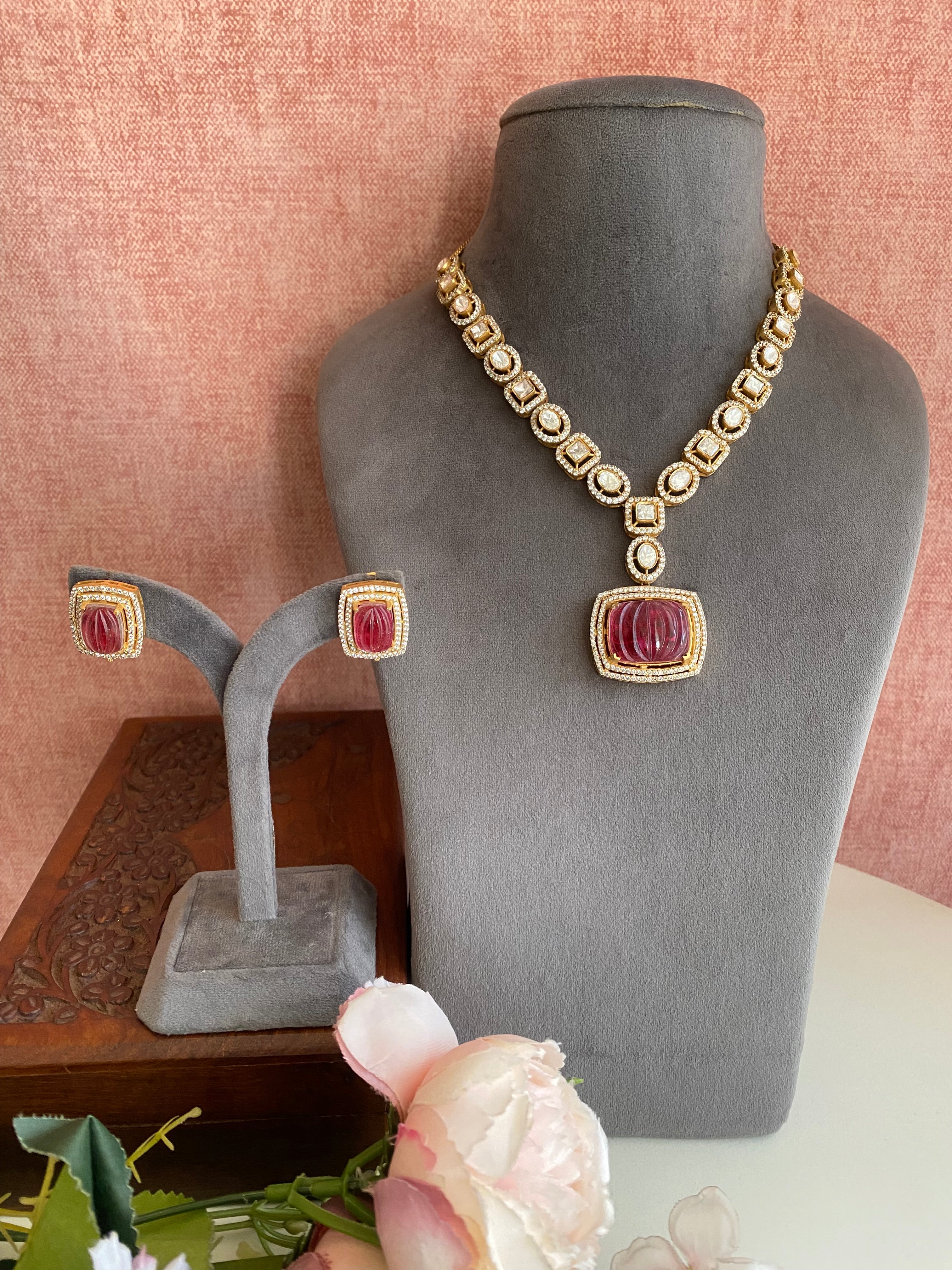 Gold plated moissanite Long necklace set