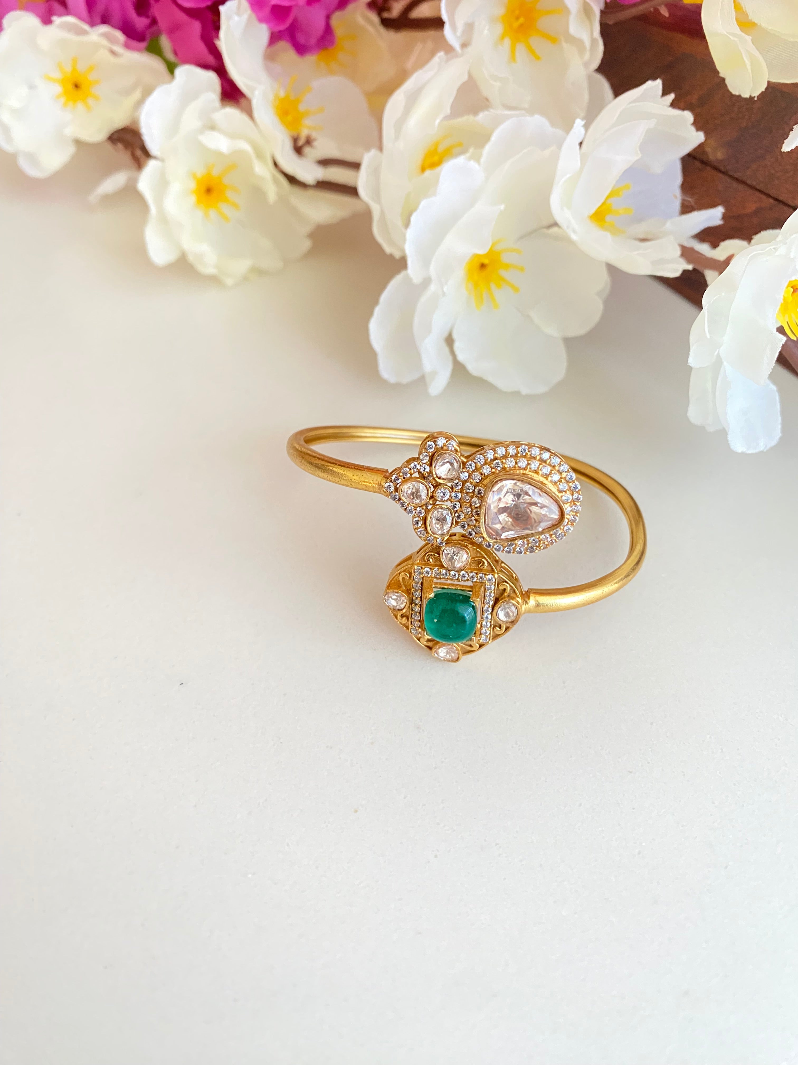 Gold plated red stone Moissanite kada