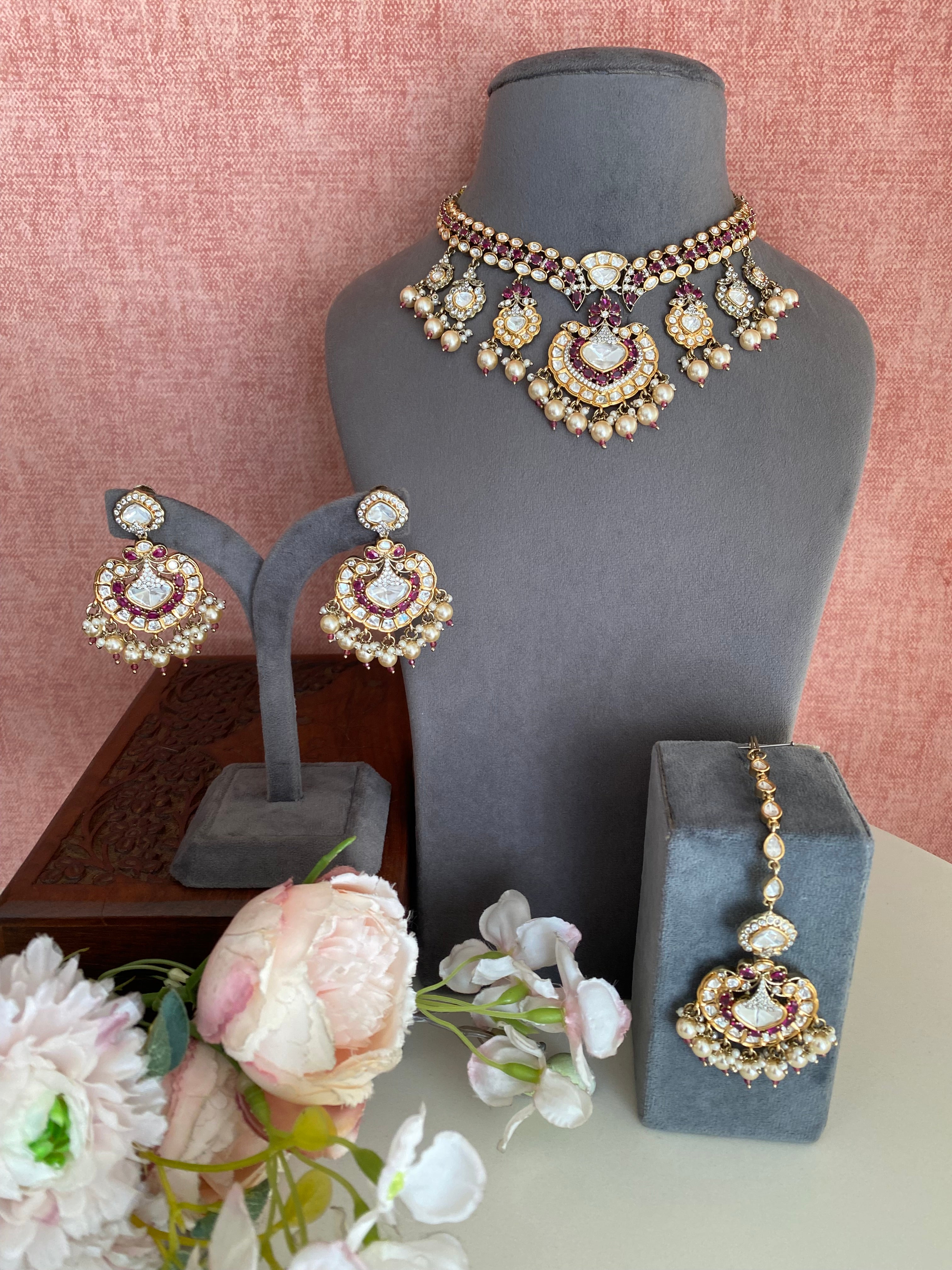 Pink Moissanite Necklace Set