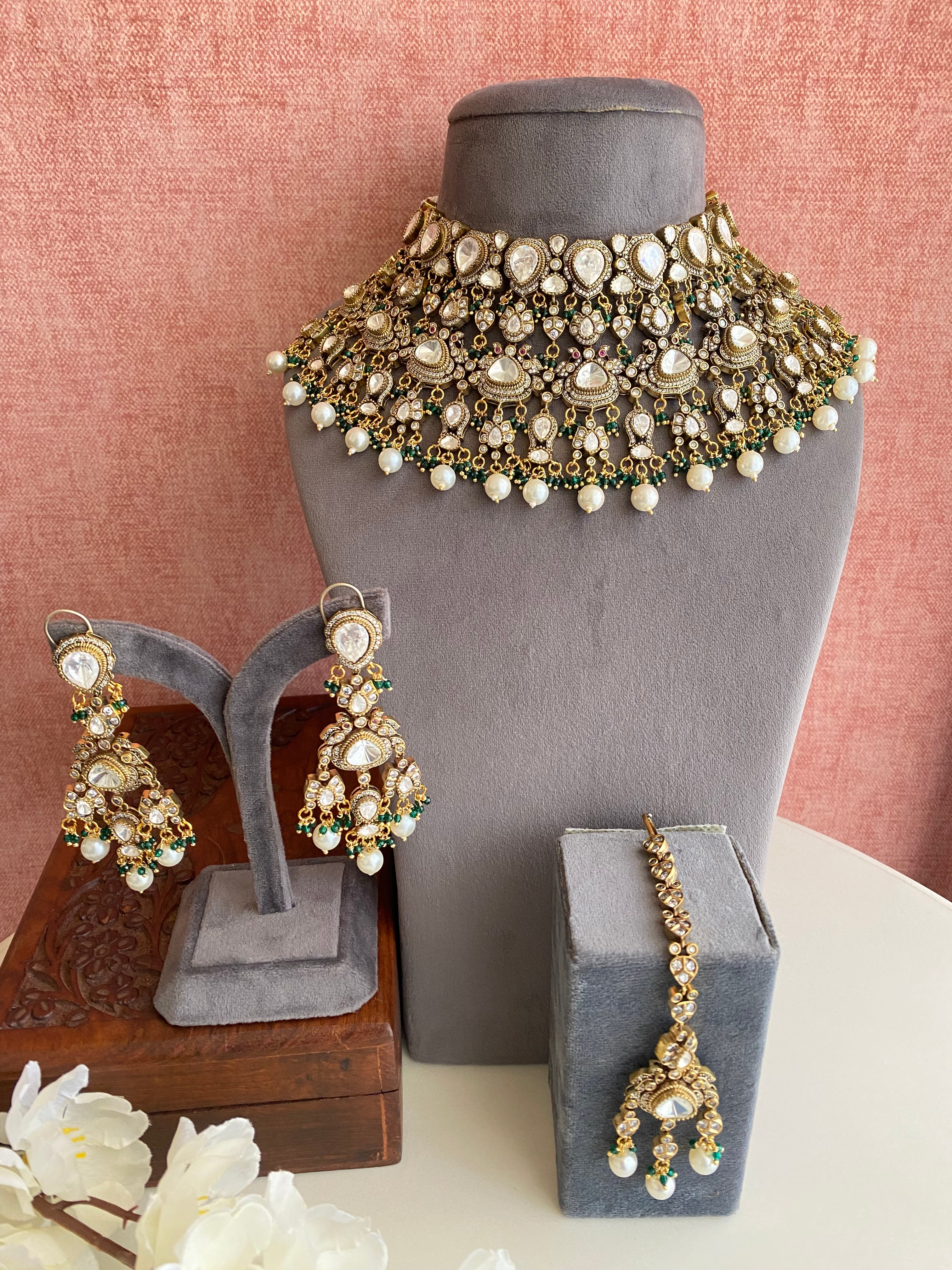 Silver plated Moissanite Bridal Necklace set