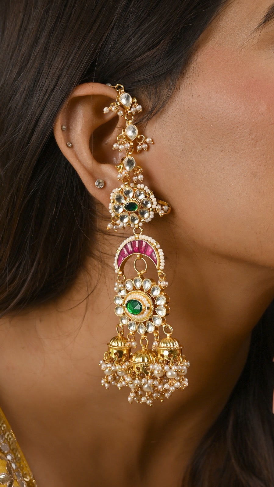 Gold plated Kundan Chandbaali Earring