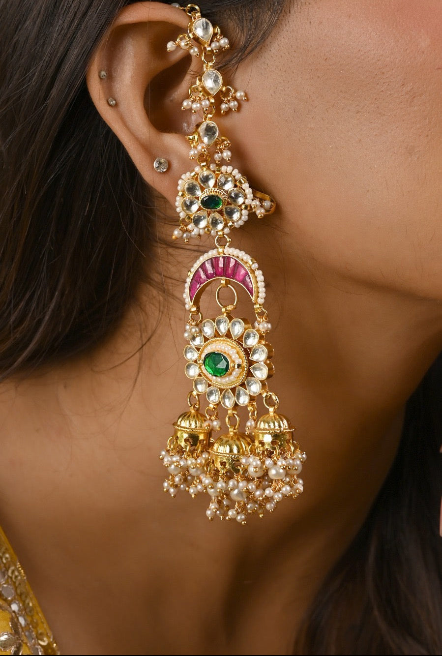 Gold plated Kundan Chandbaali Earring