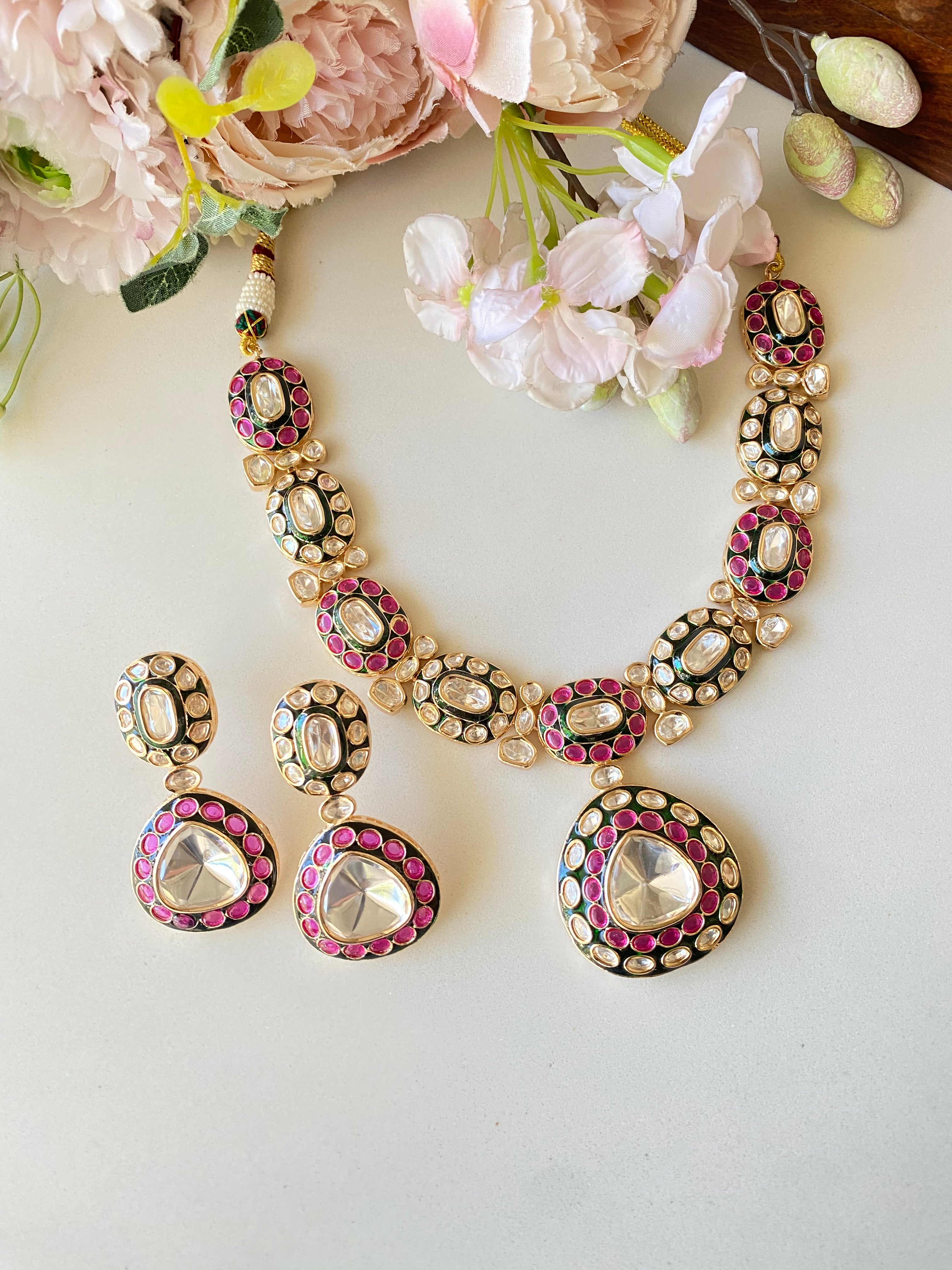 Faux polki Gold plated necklace set