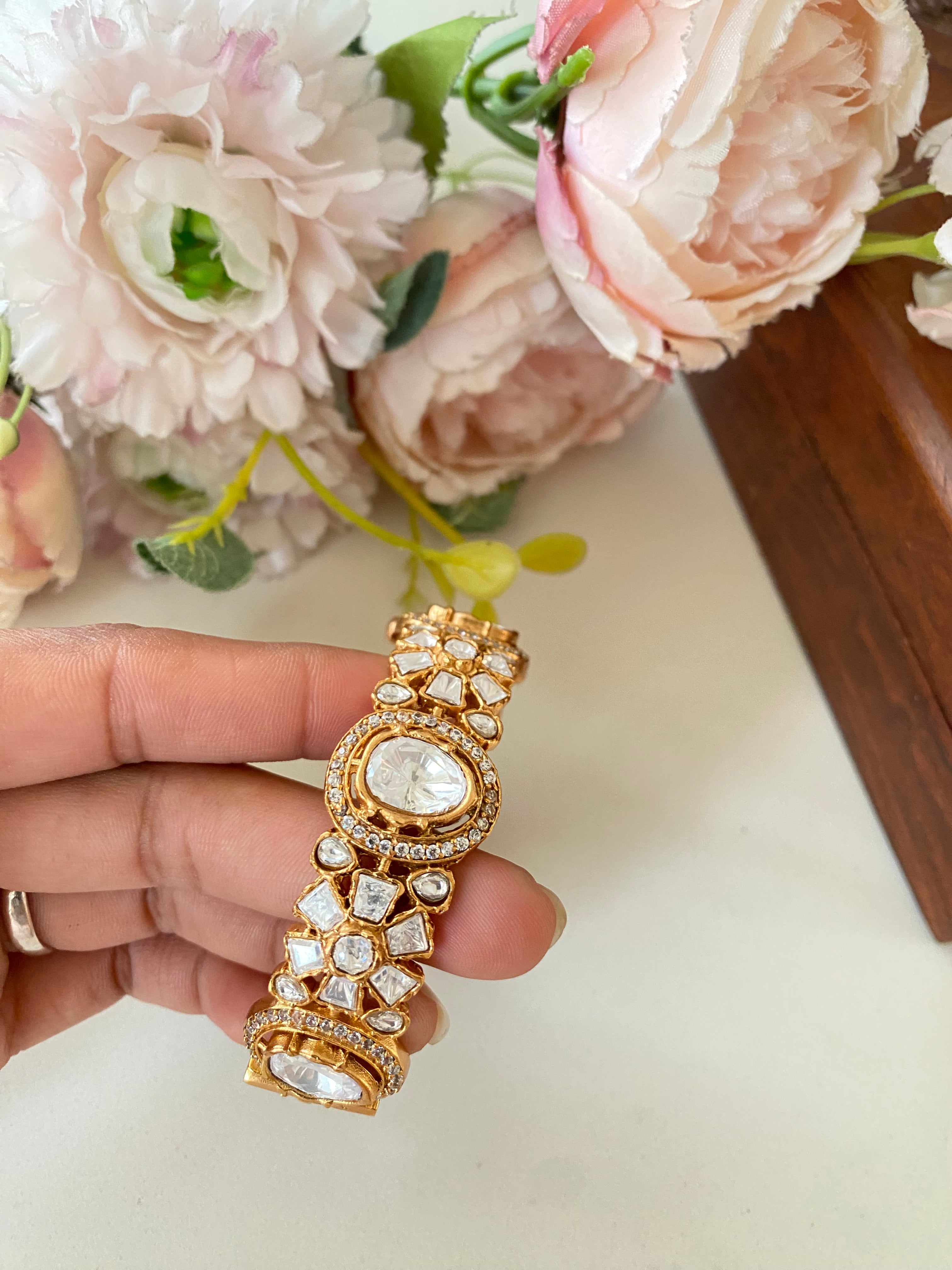 Gold plated Moissanite Polki Bracelet