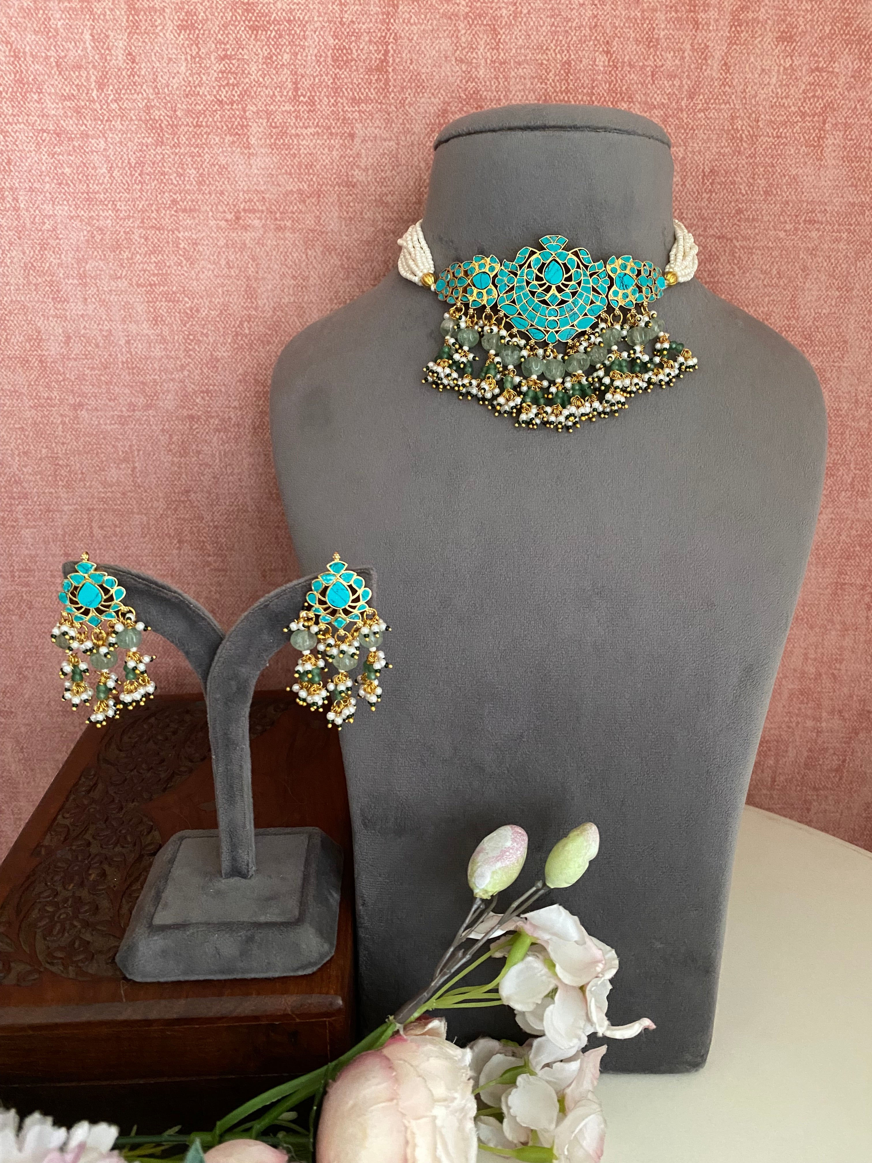 Gold plated turquoise Choker Set