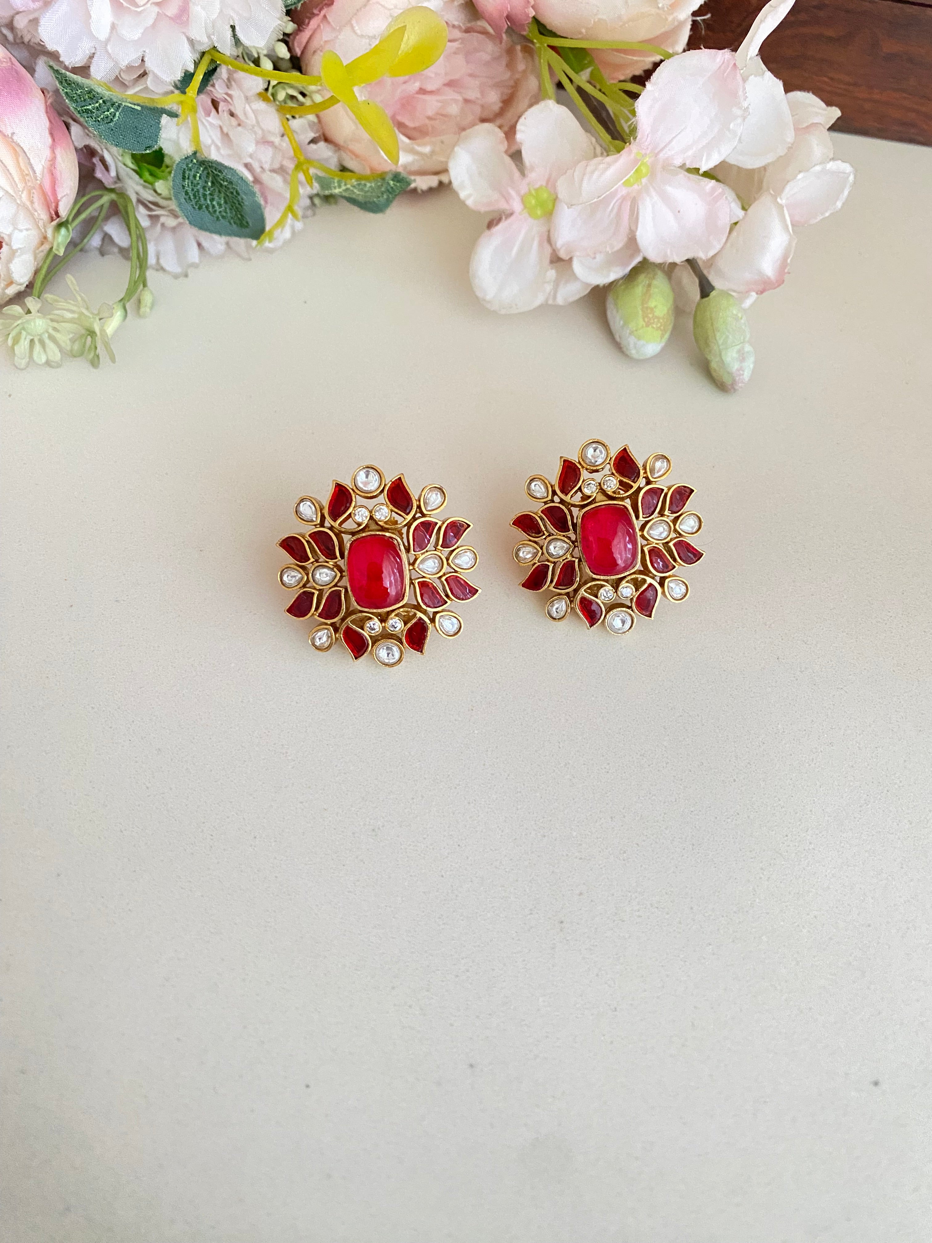 Gold plated Red Stone Studs