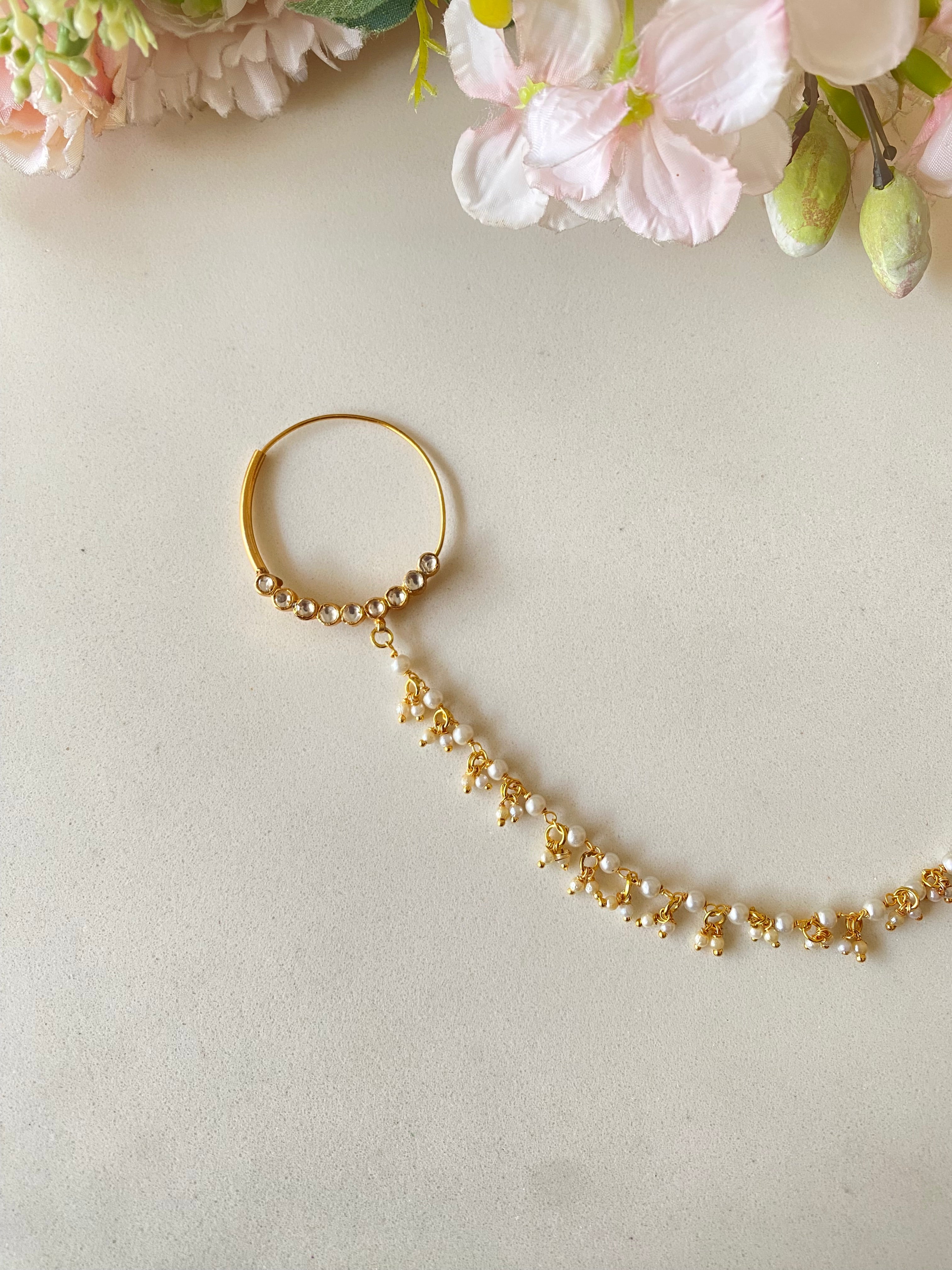 Gold plated Kundan Nose Ring (pierced)