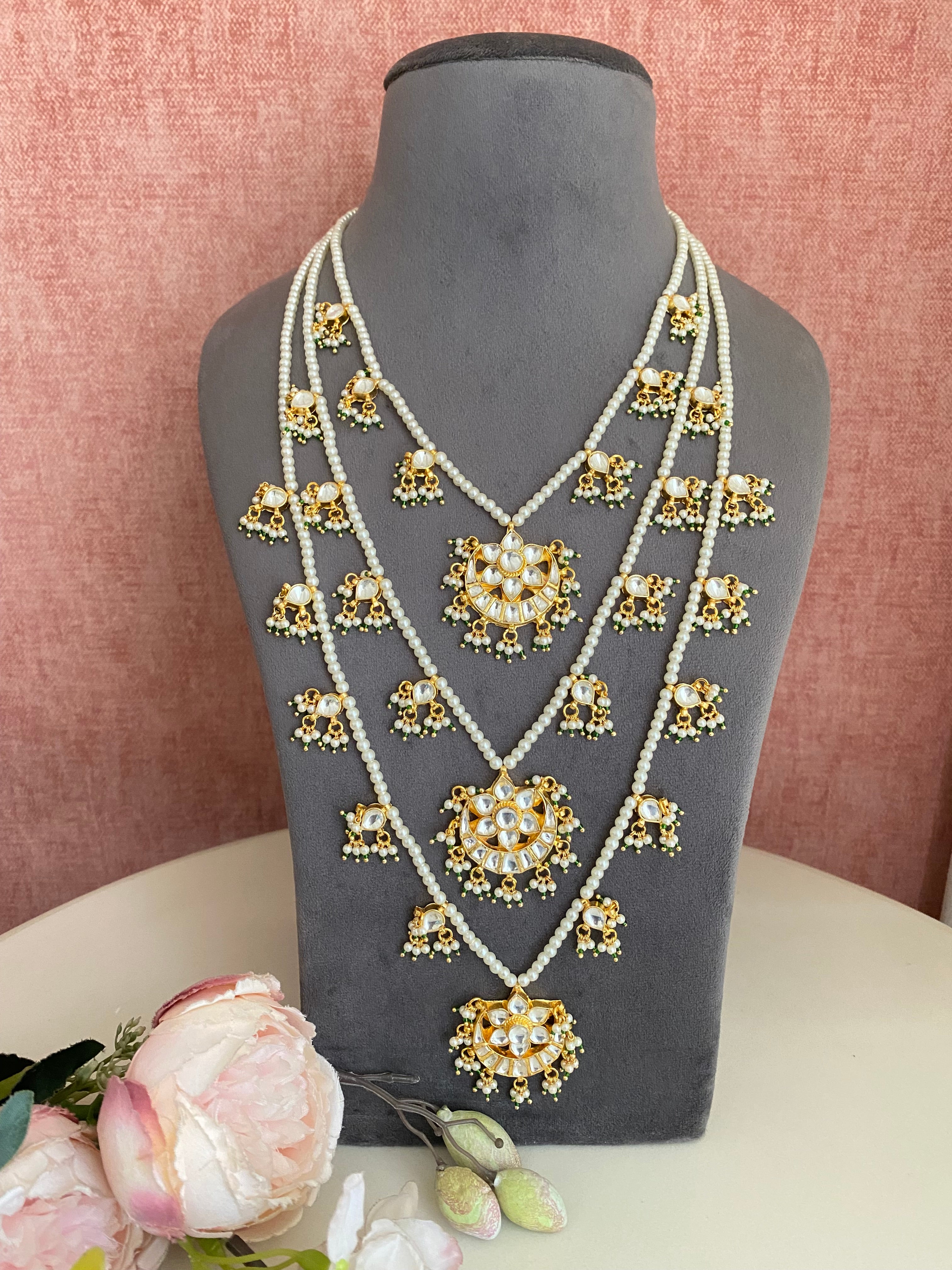 Three-Line gold plated Jadau Kundan Raani Haar/ Necklace
