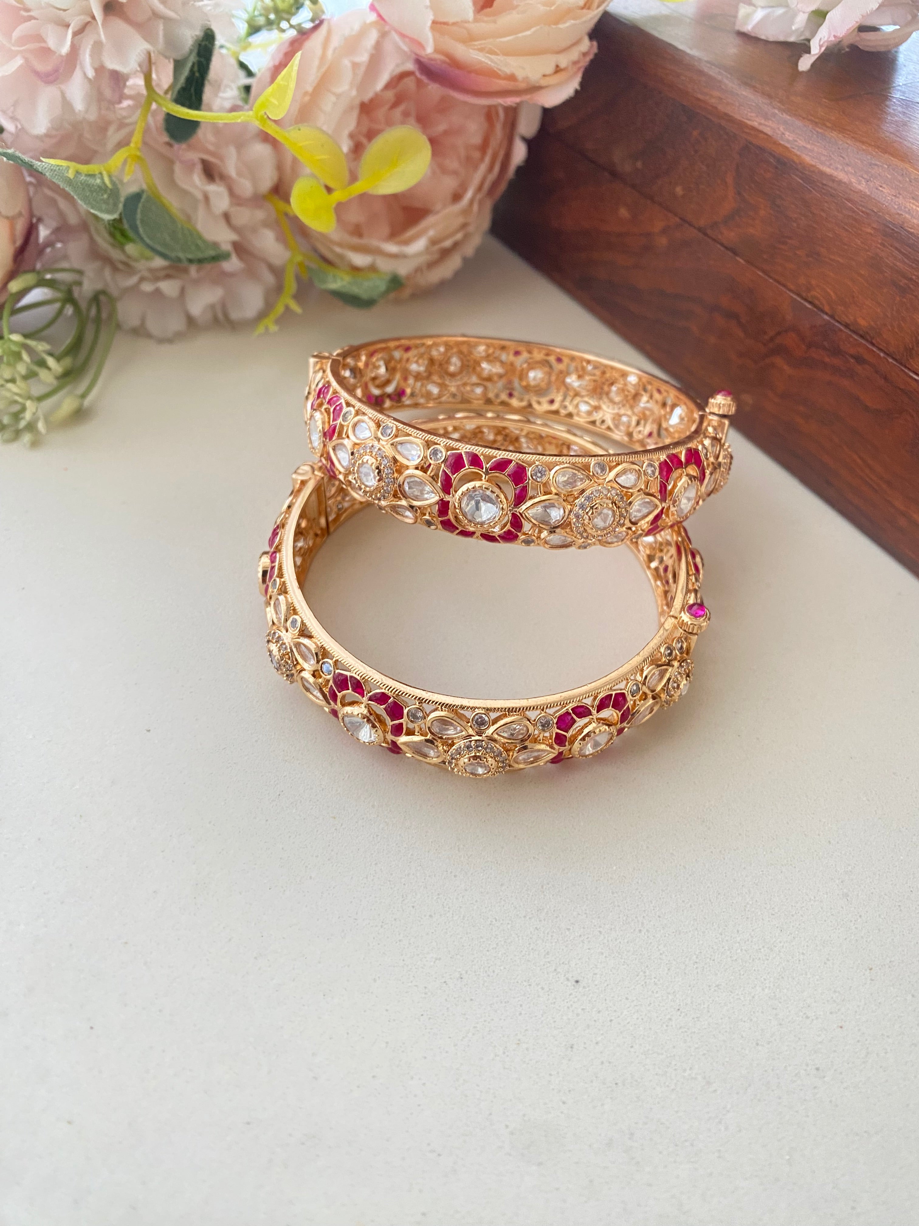 Gold plated Pink Moissanite Bangles