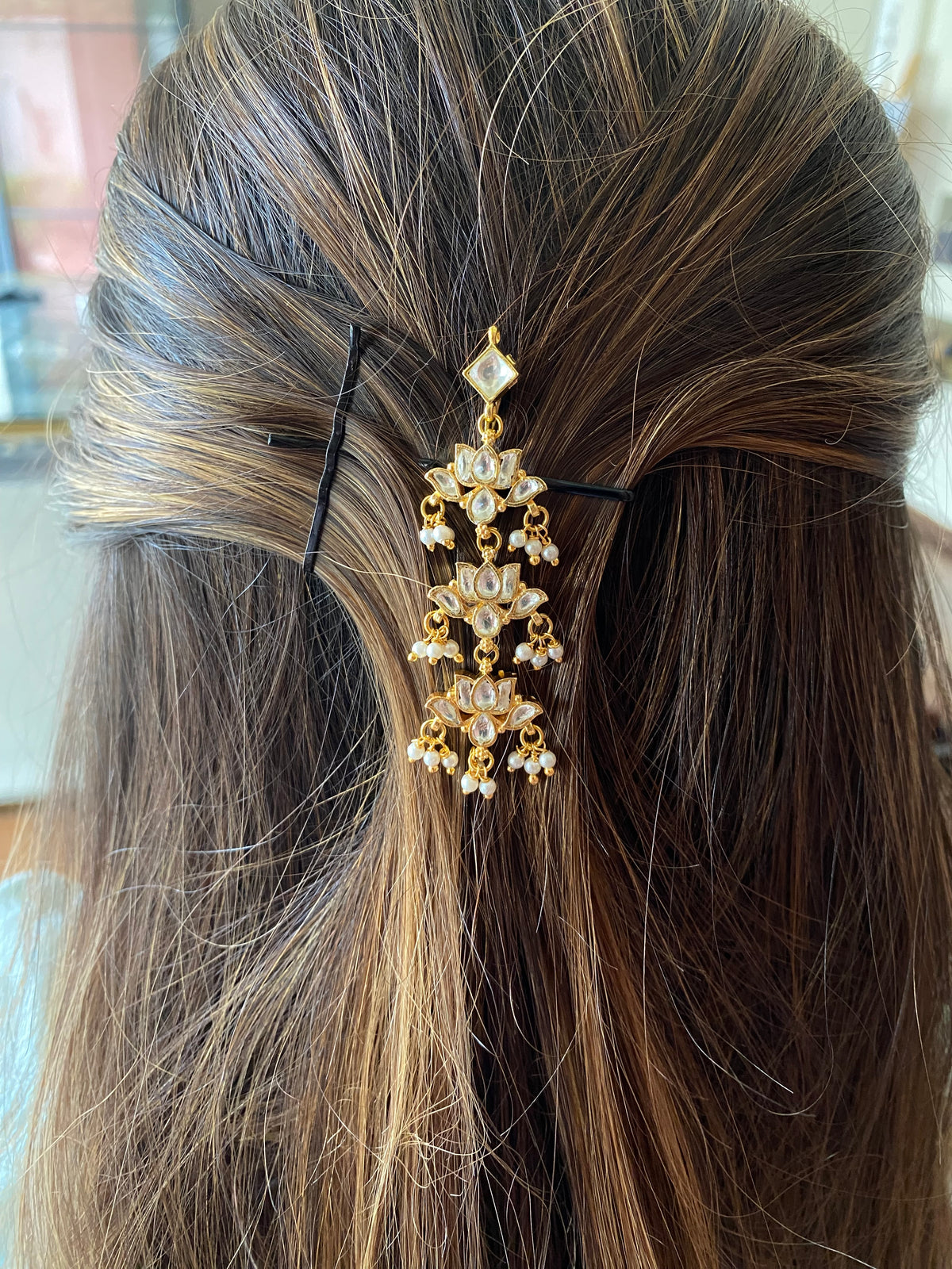 Gold Plated Kundan braid pin