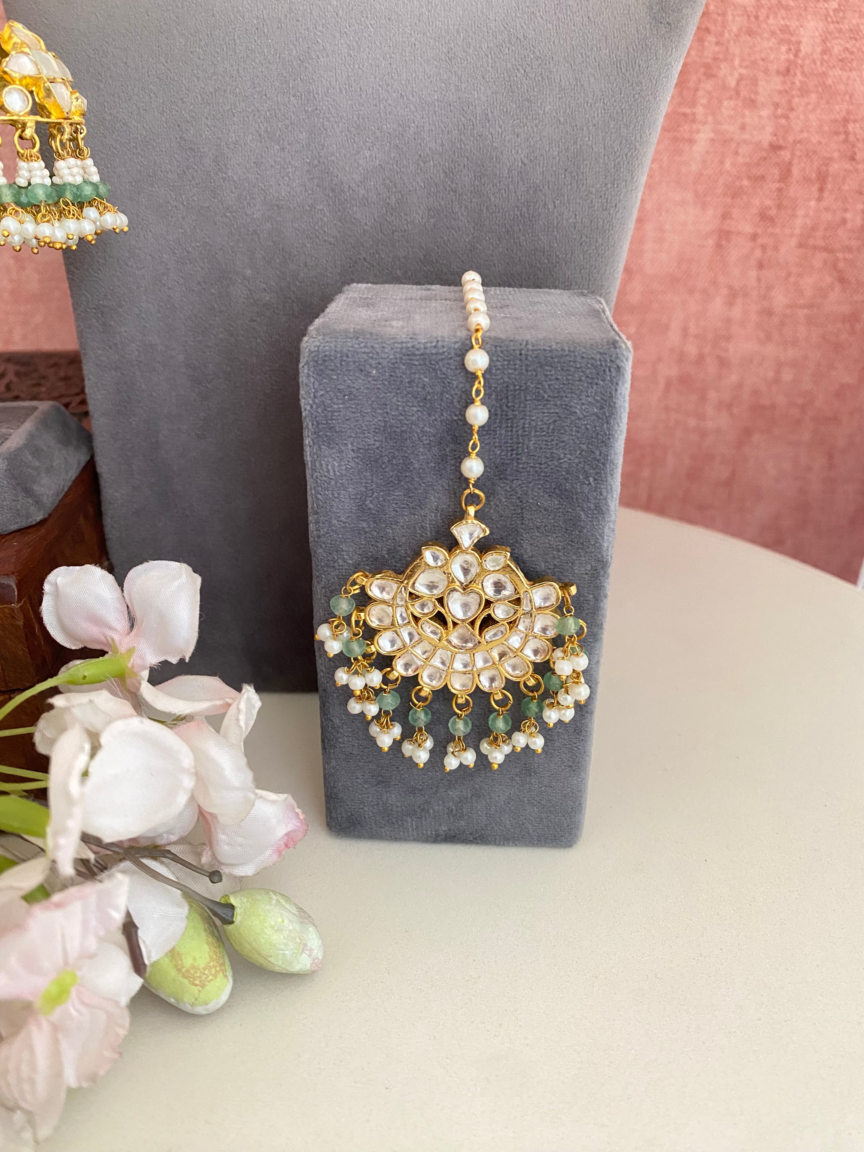 Kundan Bridal Necklace Set in Green drops