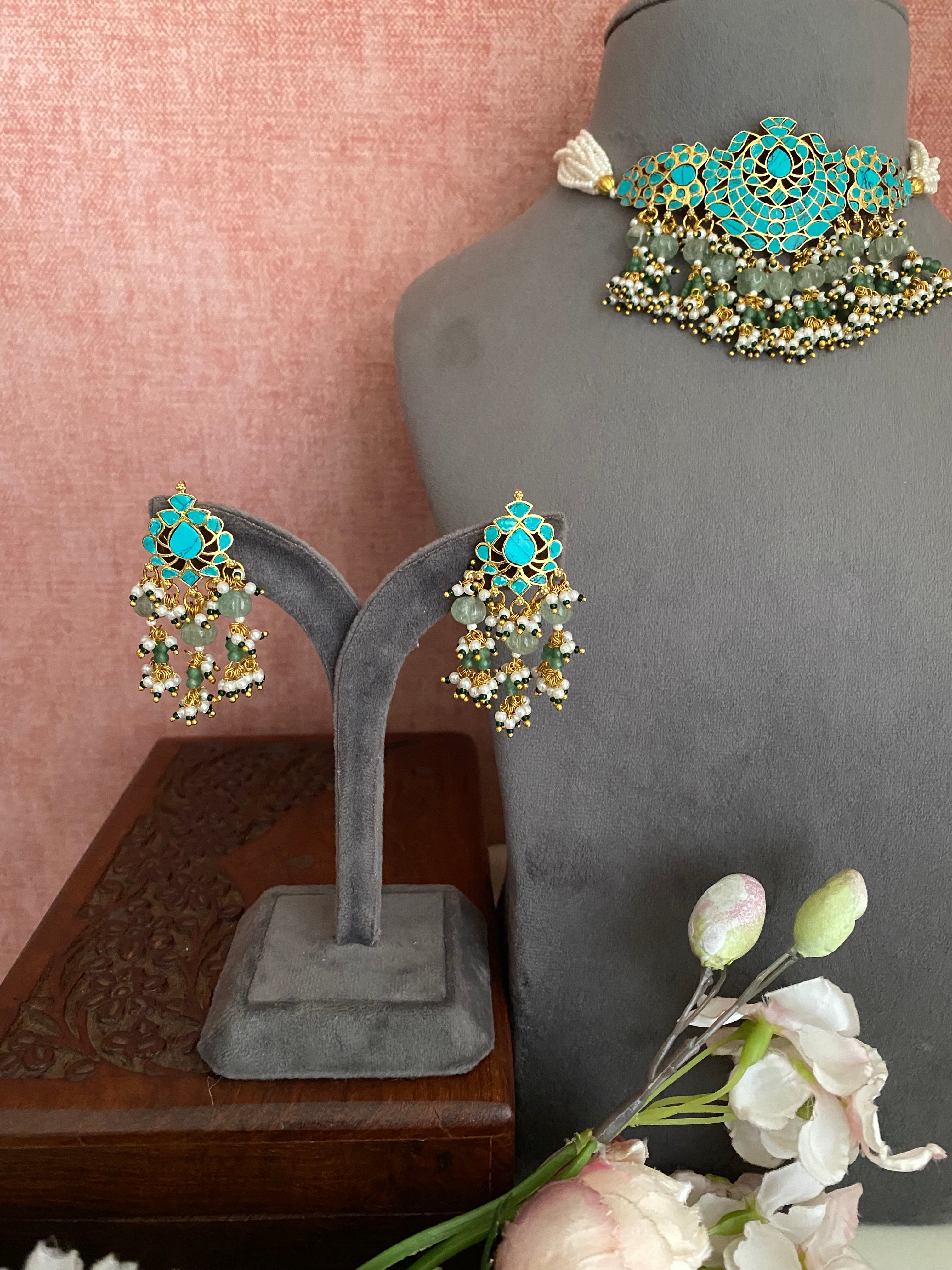 Gold plated turquoise Choker Set