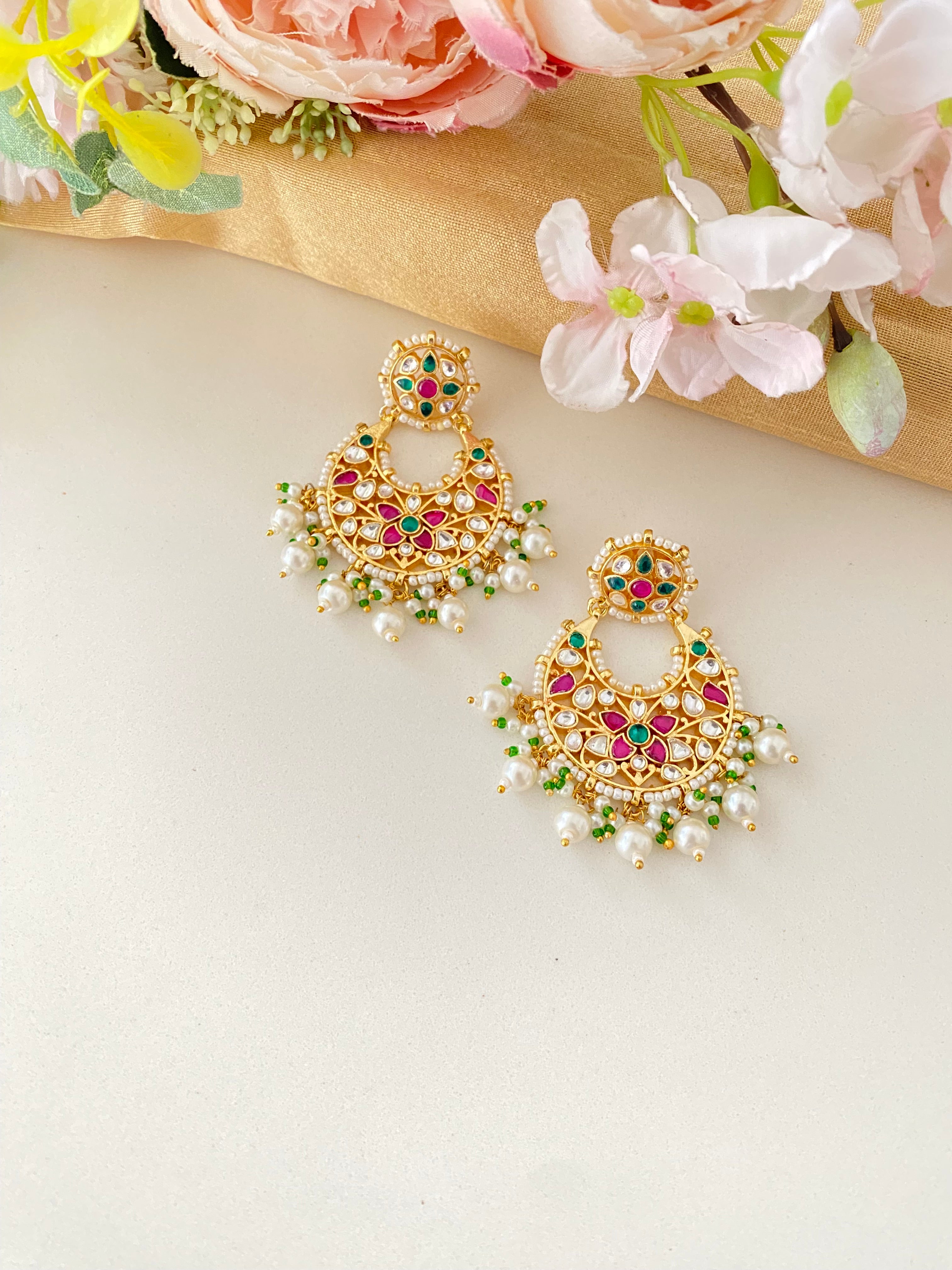 Gold plated Kundan Chandbaali Earring