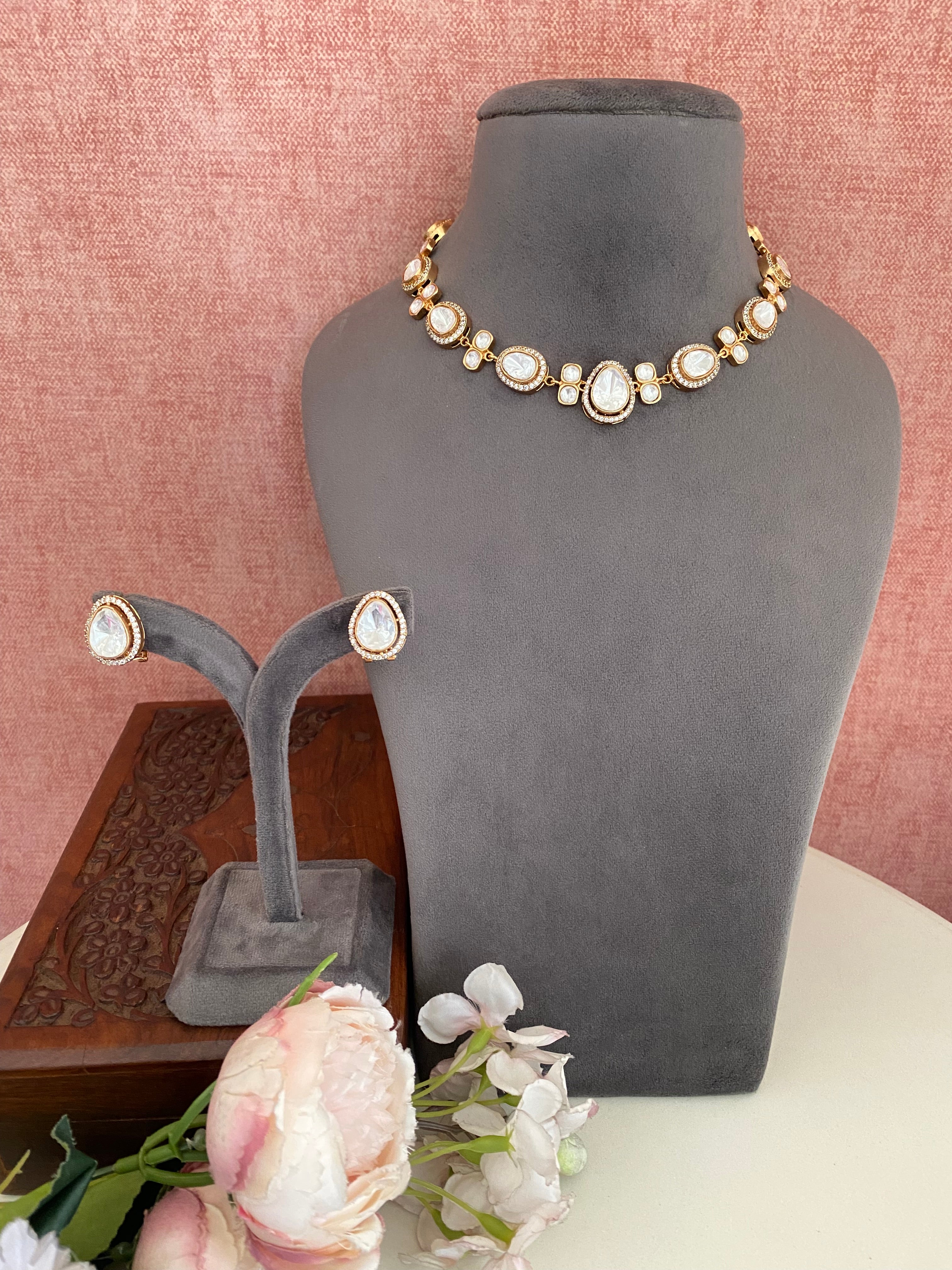 Gold plated Moissanite Choker set