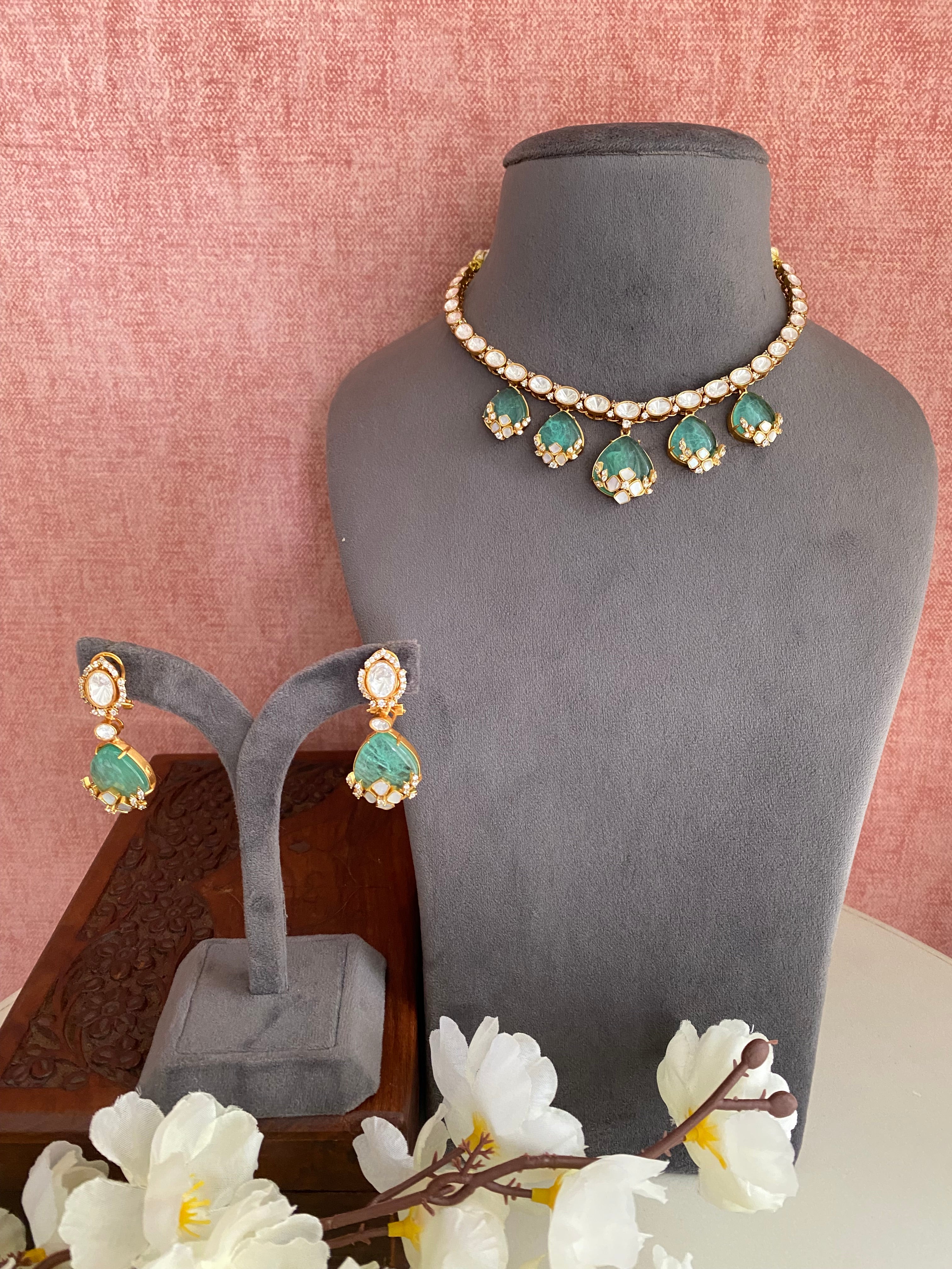 Mint Moissanite Necklace set
