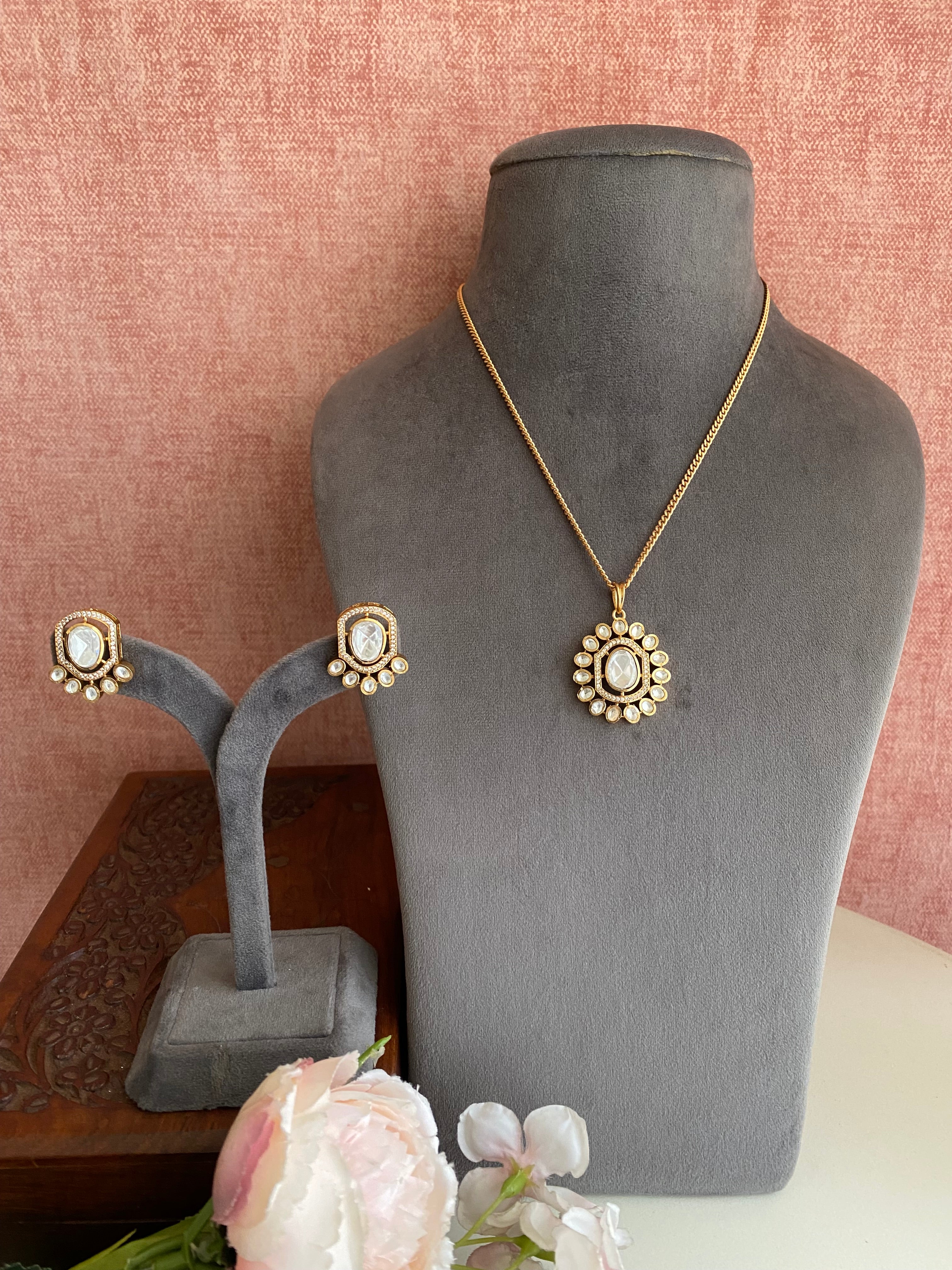 Gold plated Moissanite Pendant Set