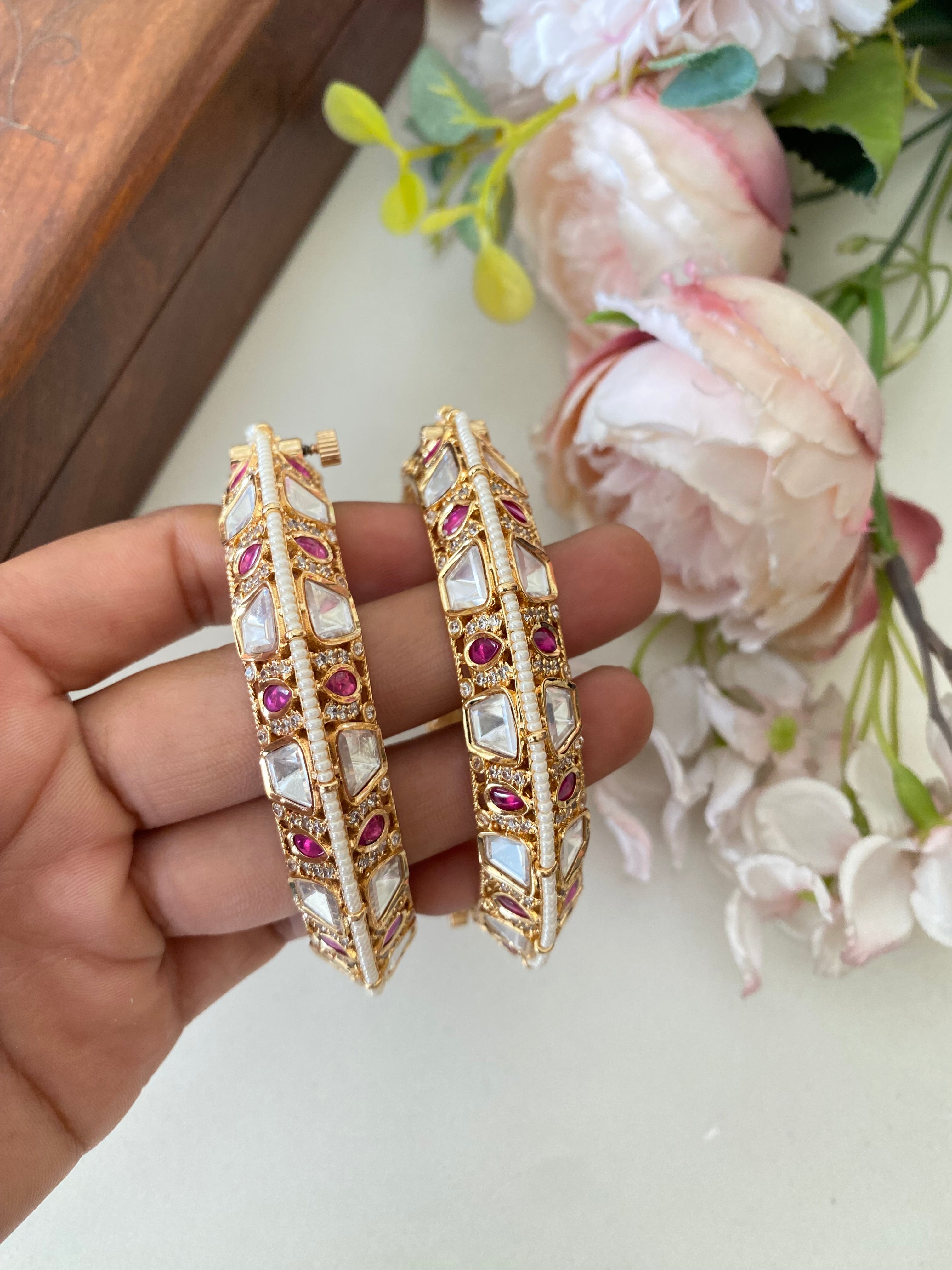Gold plated pink Moissanite Bangles