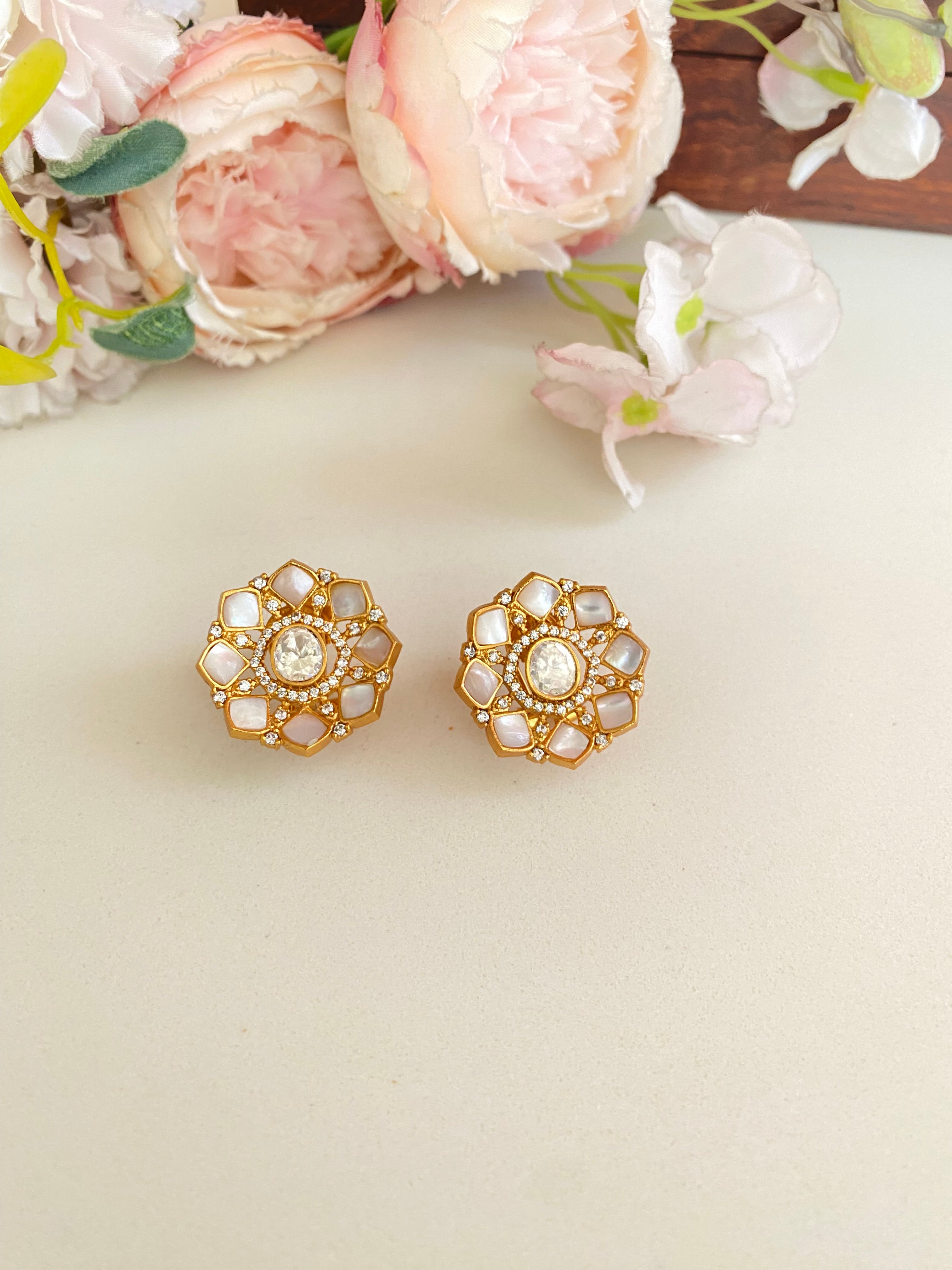 Mother Of Pearl and Polki Studs