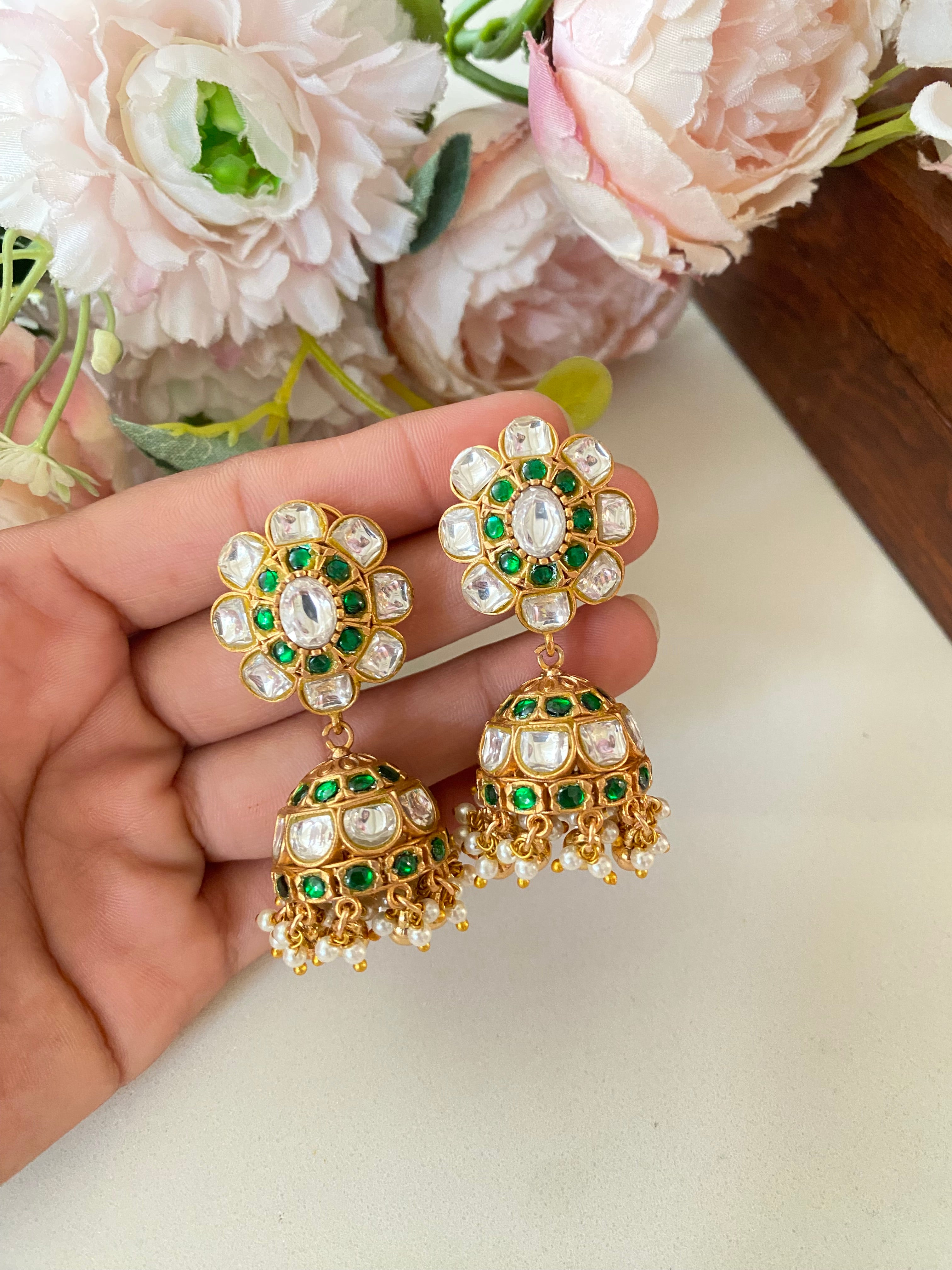 Gold plated Moissanite Green Jhumka