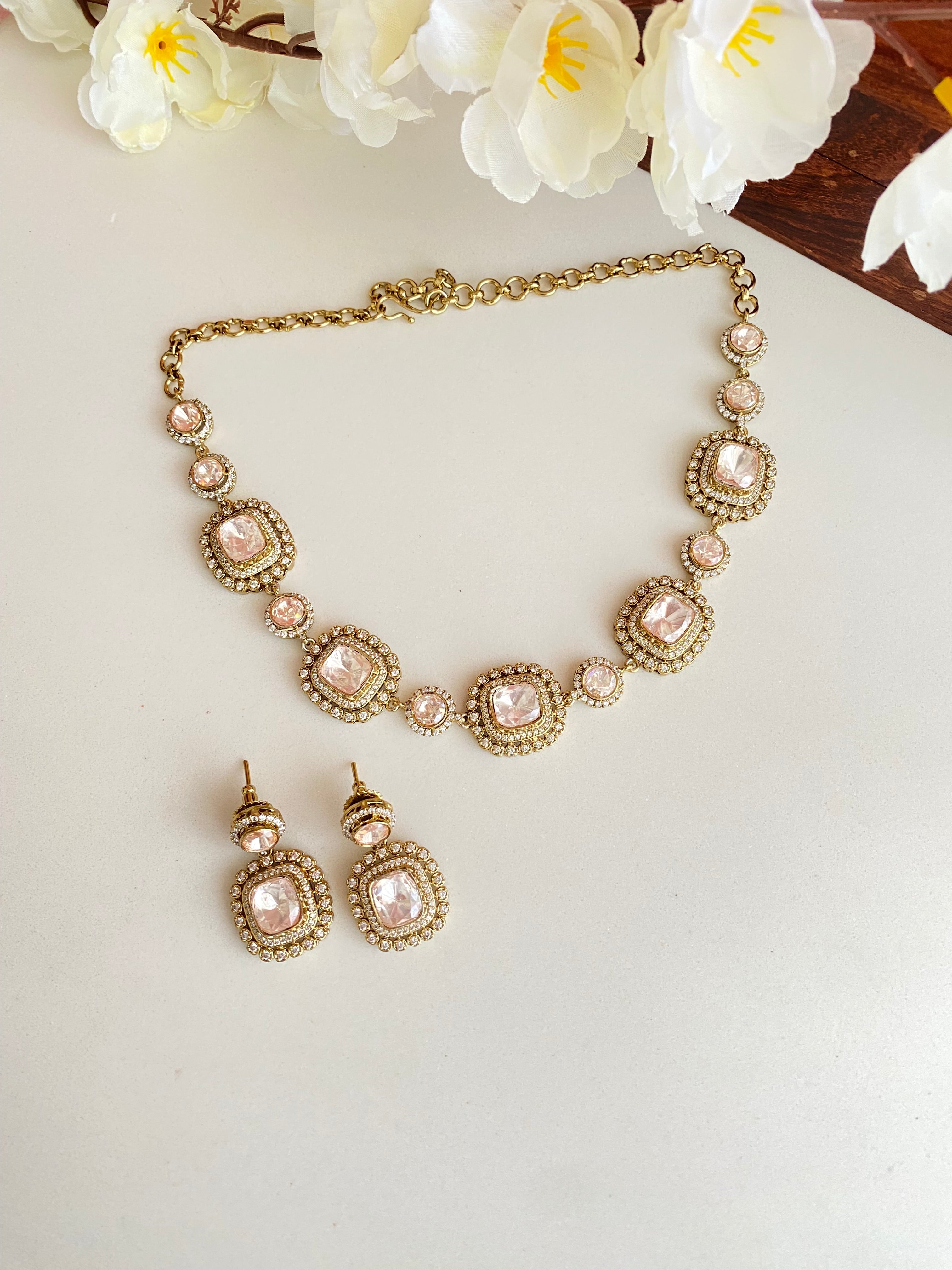 Gold plated Moissanite Necklace set