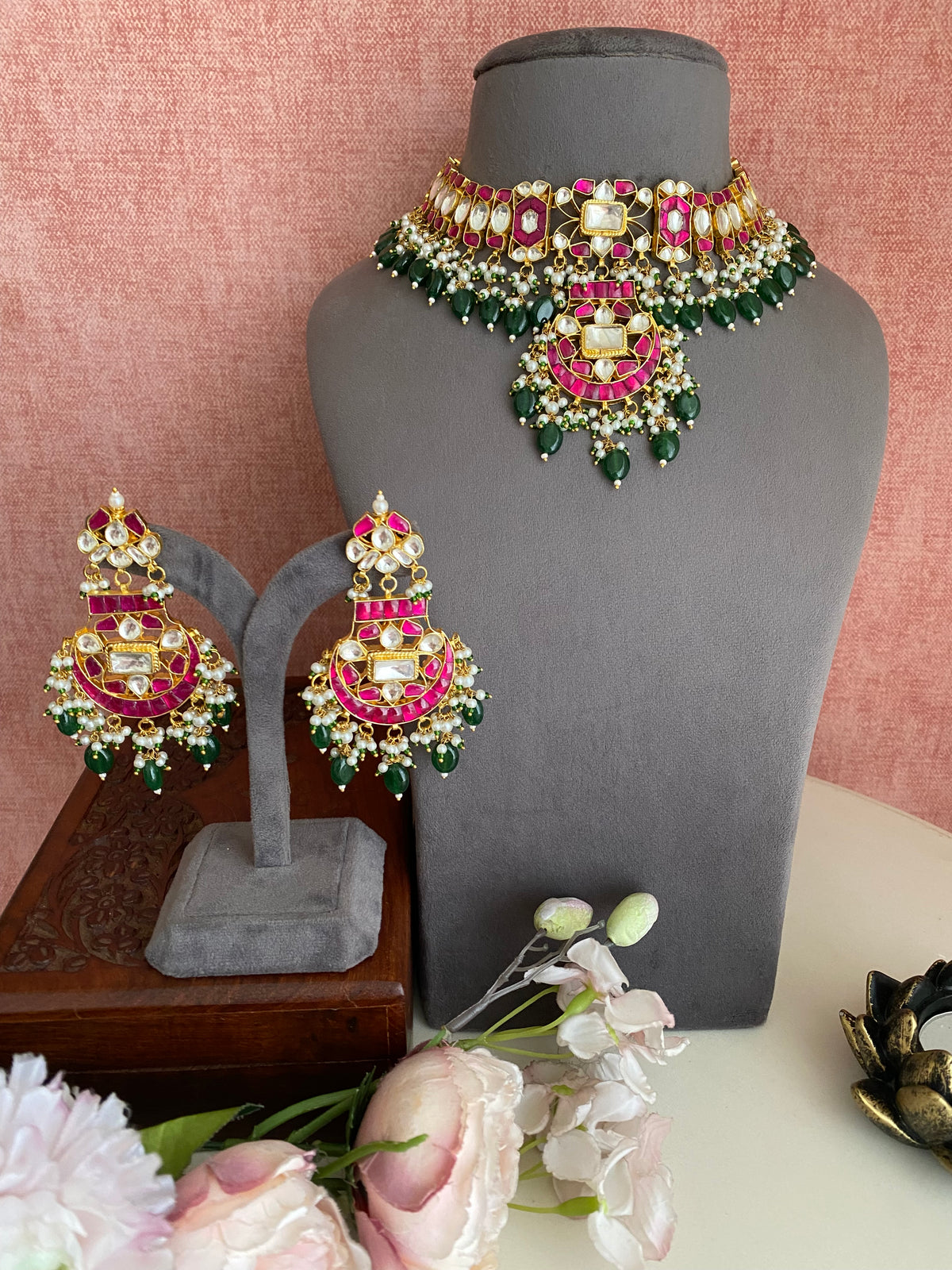 Pink Kundan Necklace set