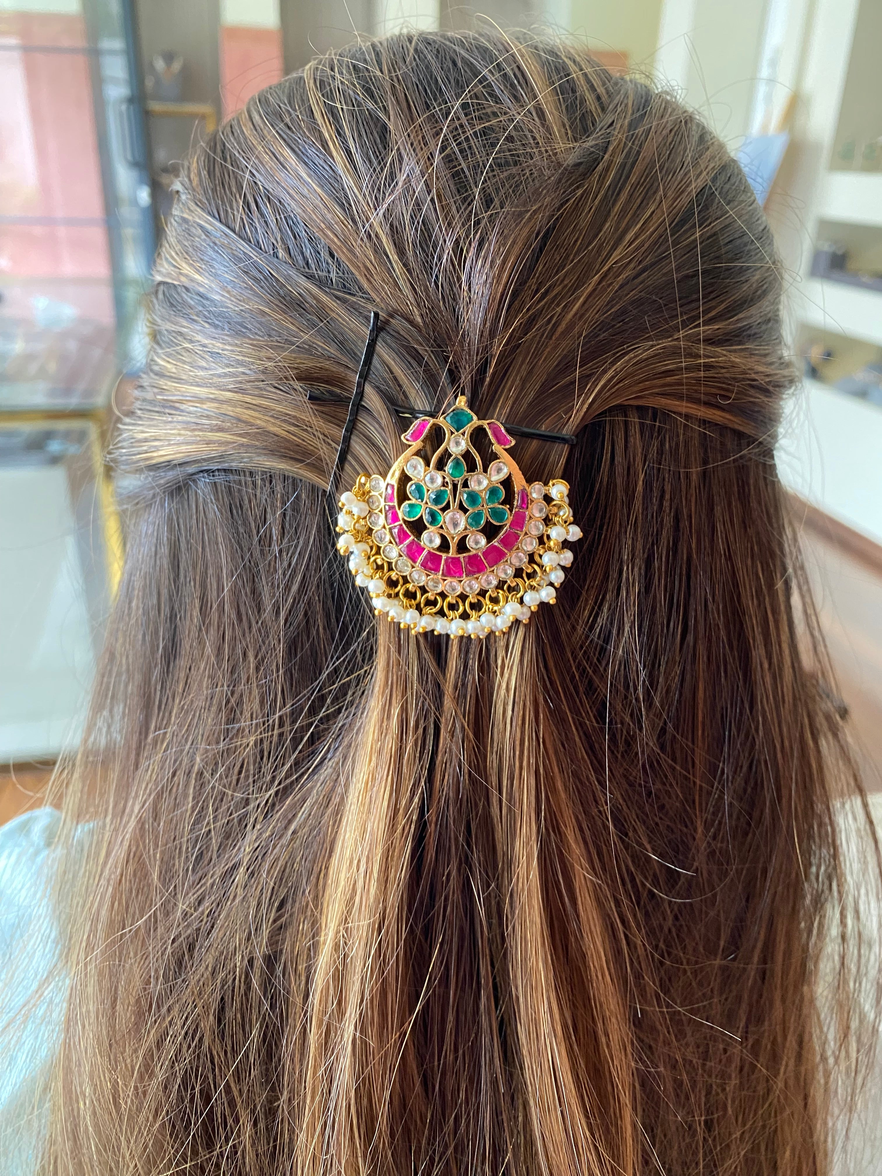 Gold Plated Kundan braid pin