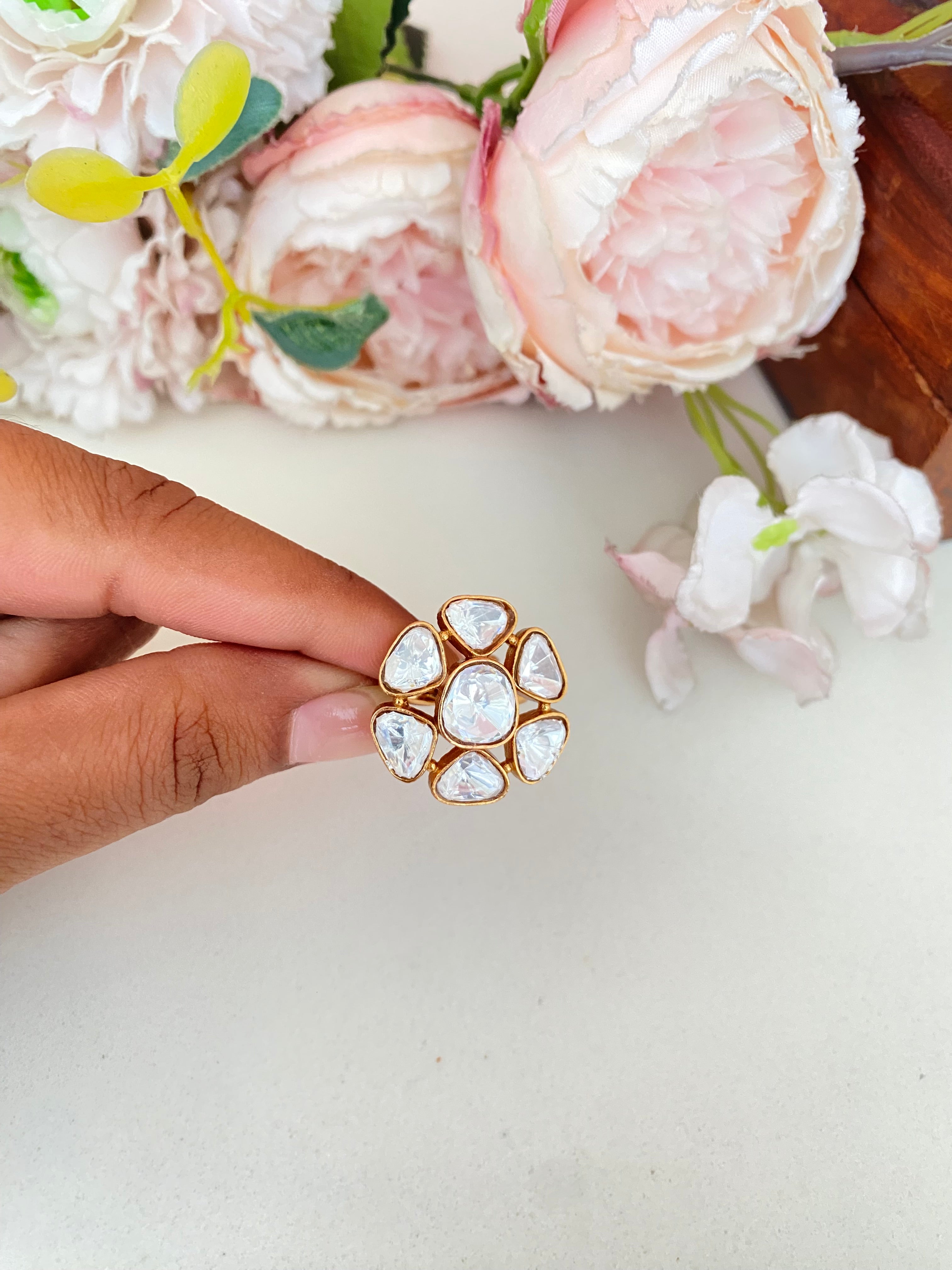 Moissanite Polki Ring