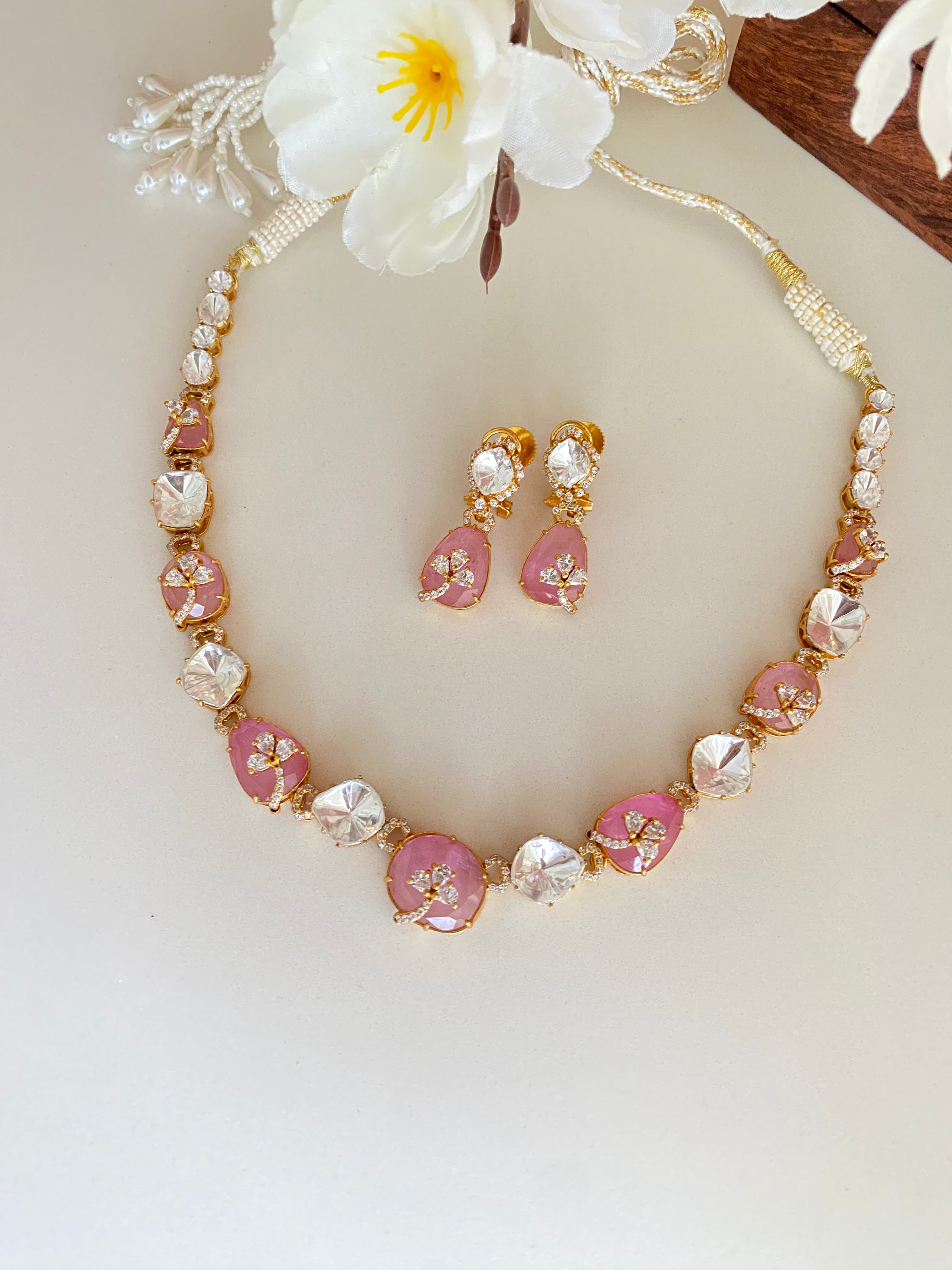Pink Moissanite Necklace set