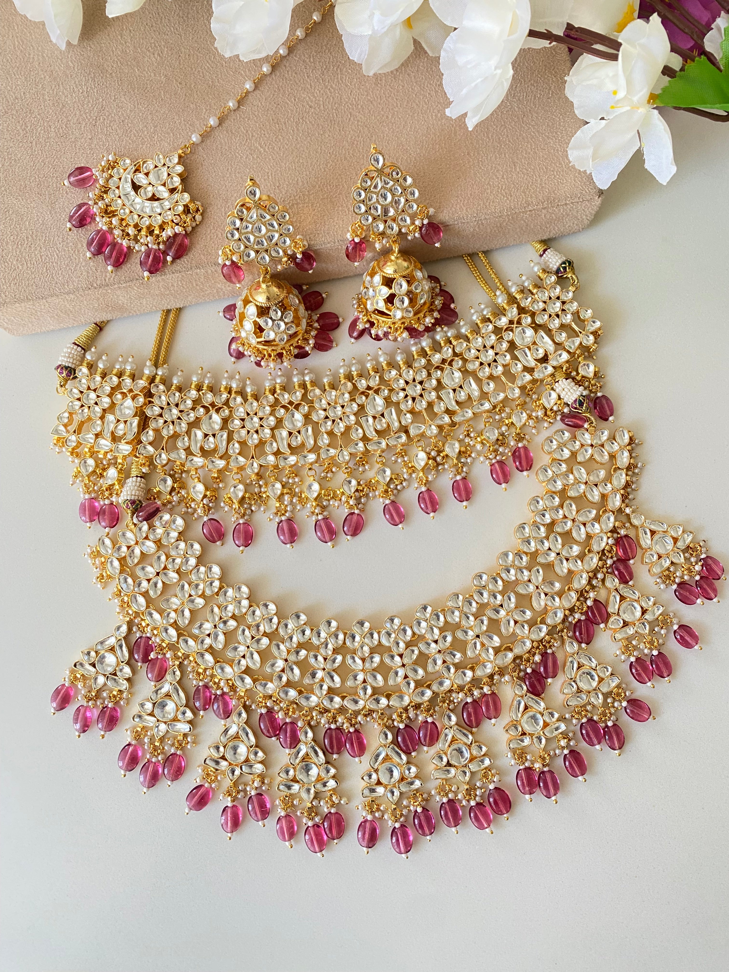 Kundan Gold plated Bridal set in Pearl