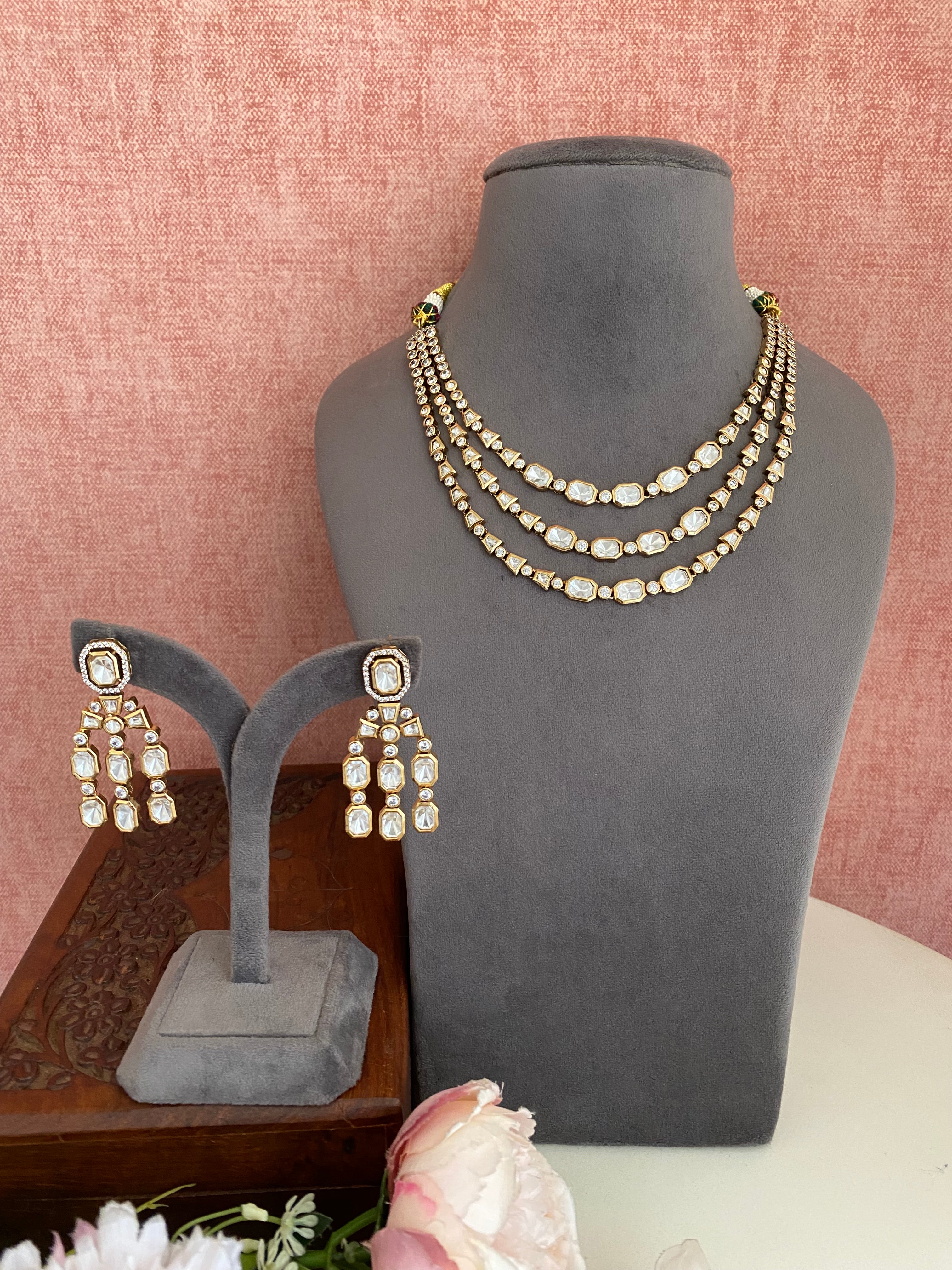 Moissanite 3-Line Necklace Set