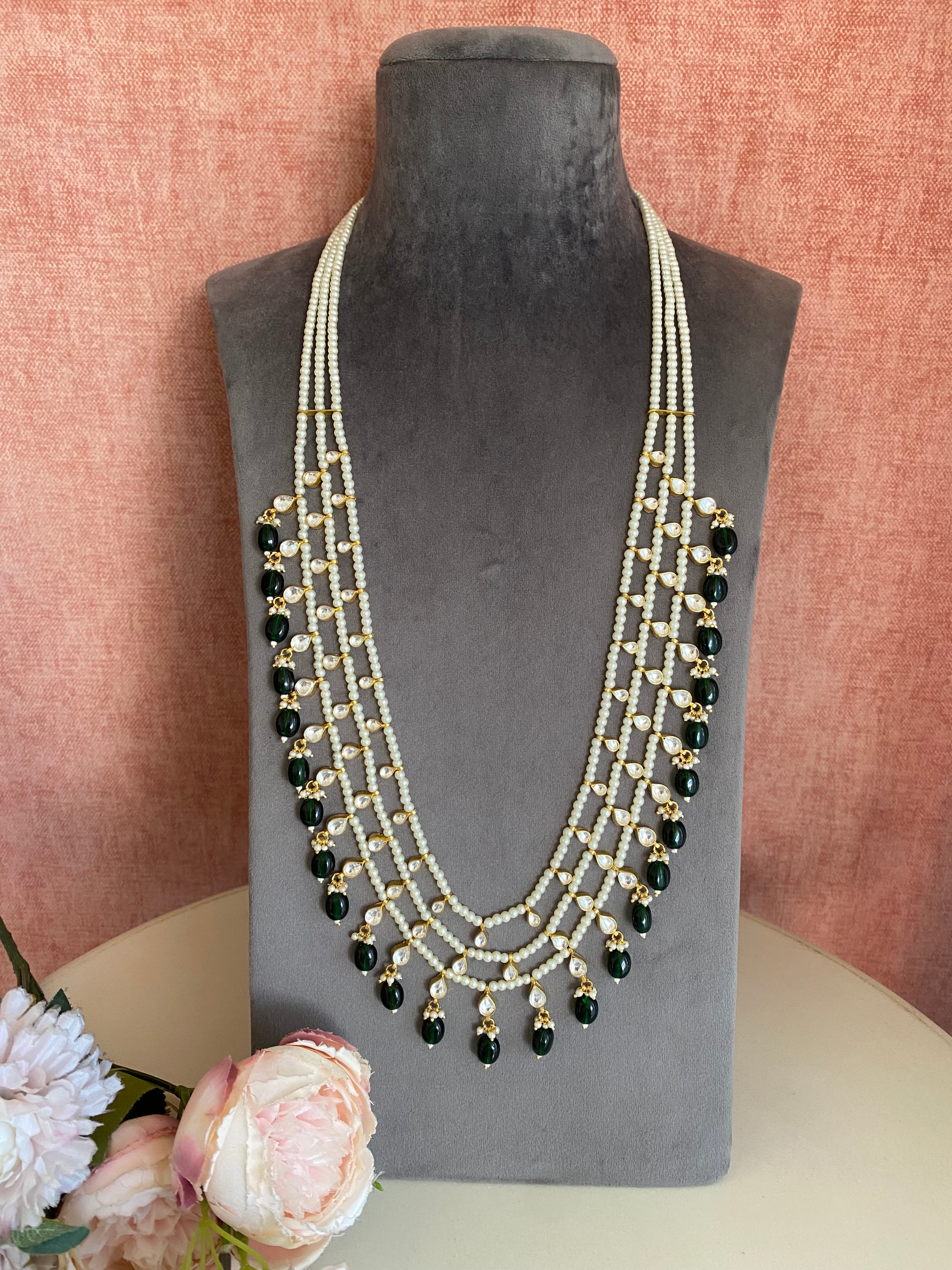 Kundan Gold plated Raani Haar in Green drops