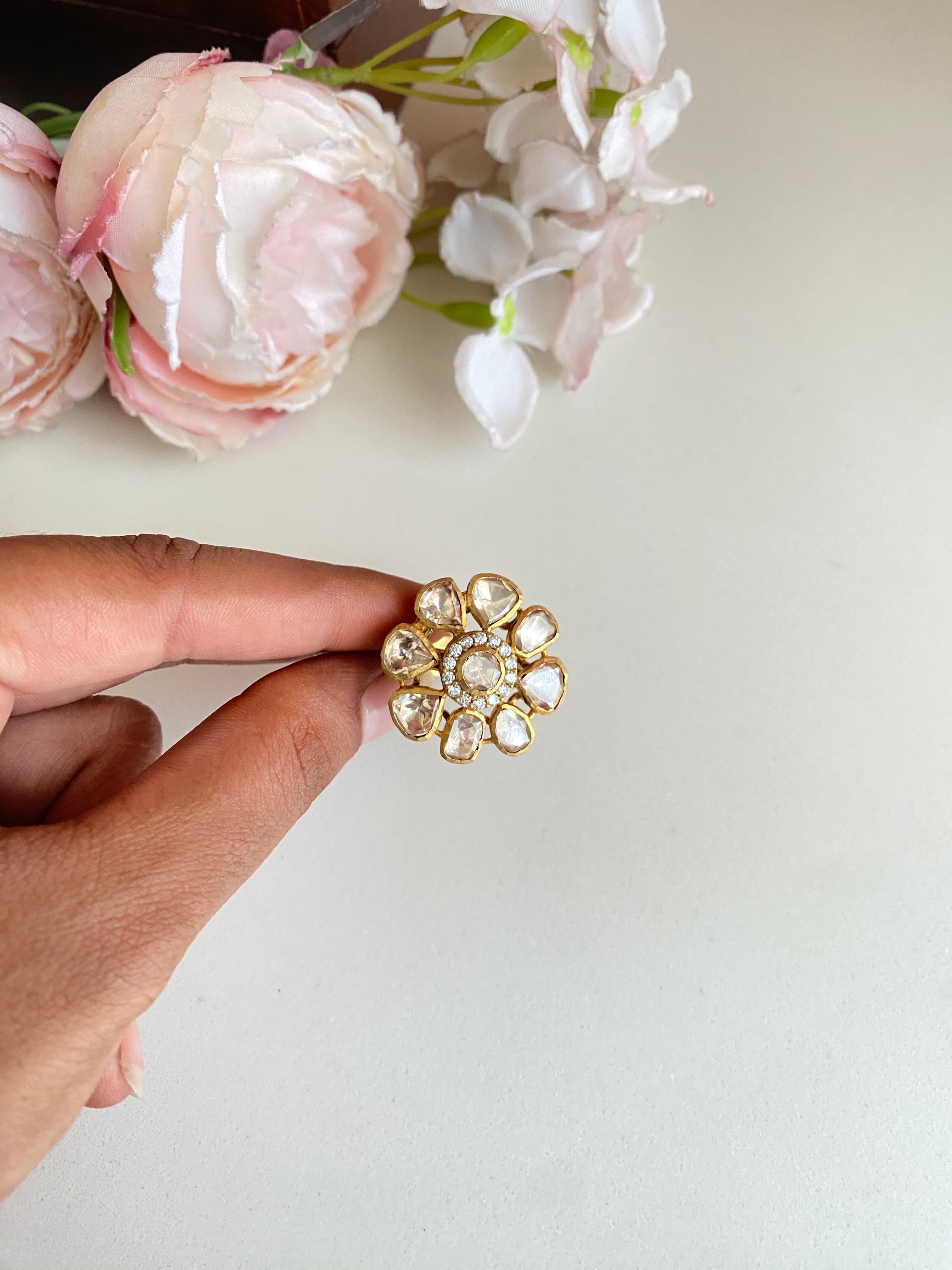 Moissanite Polki Ring