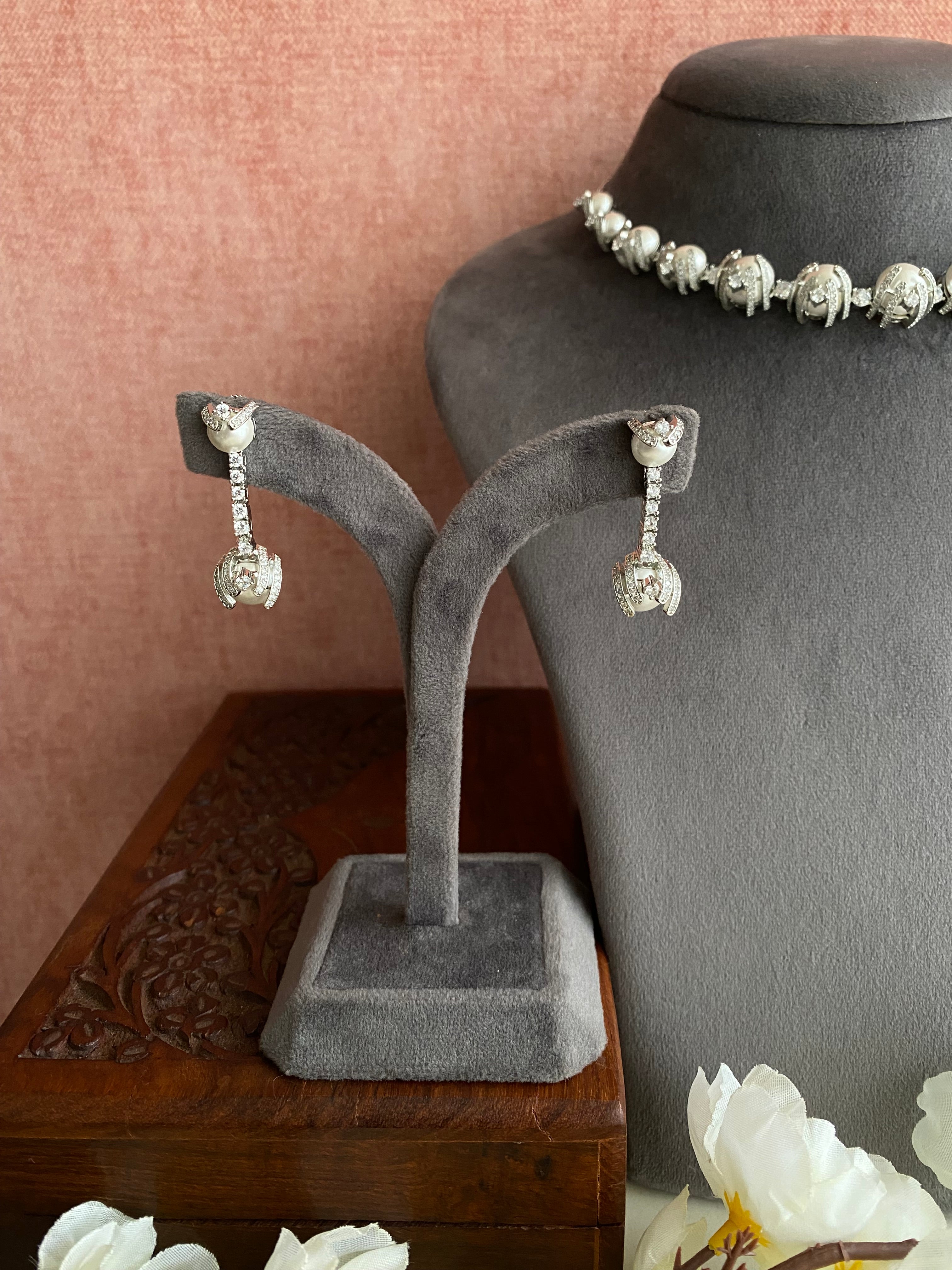 Silver Plated Diamond Necklace set