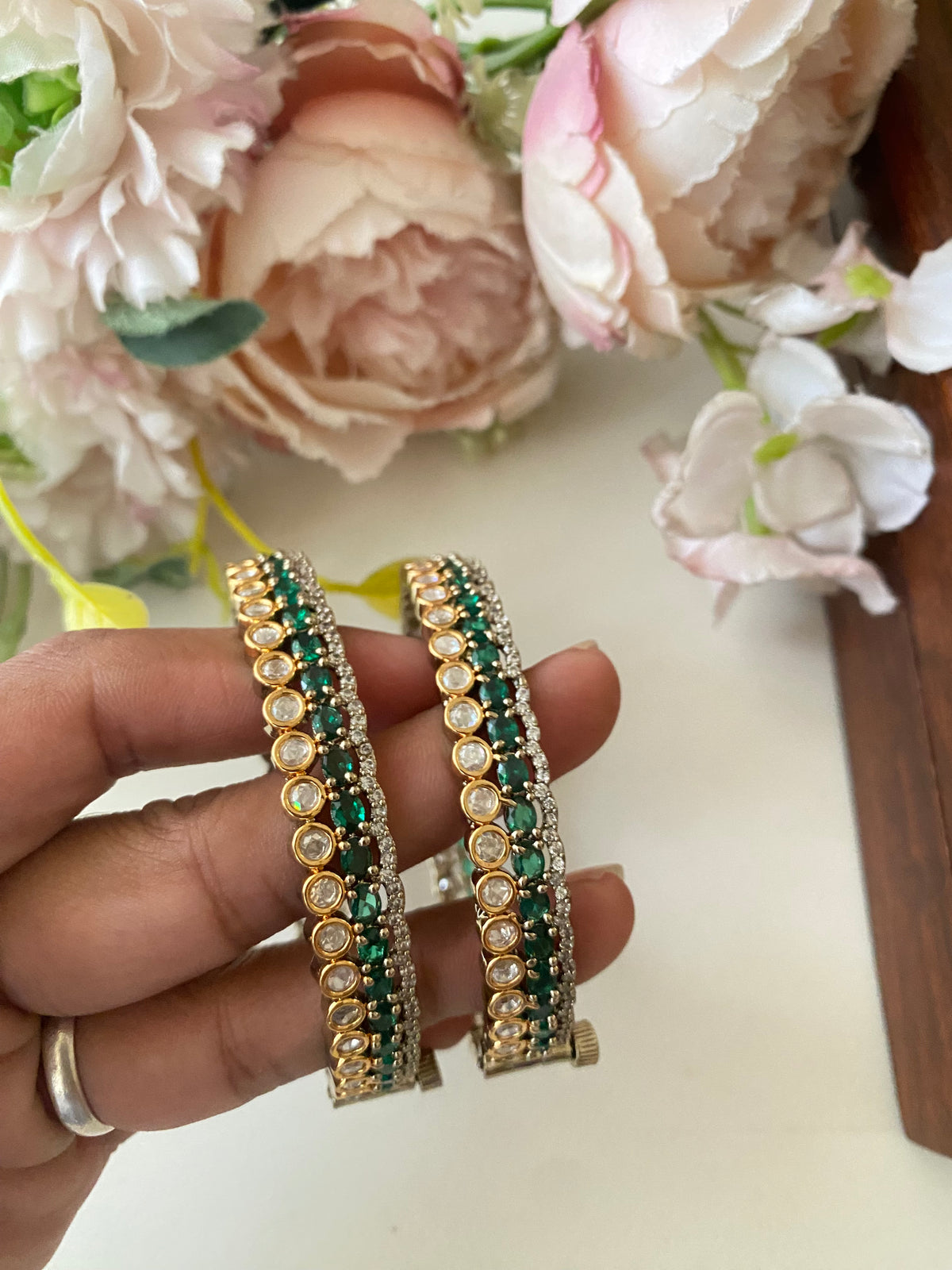 Gold plated Moissanite green Bangles