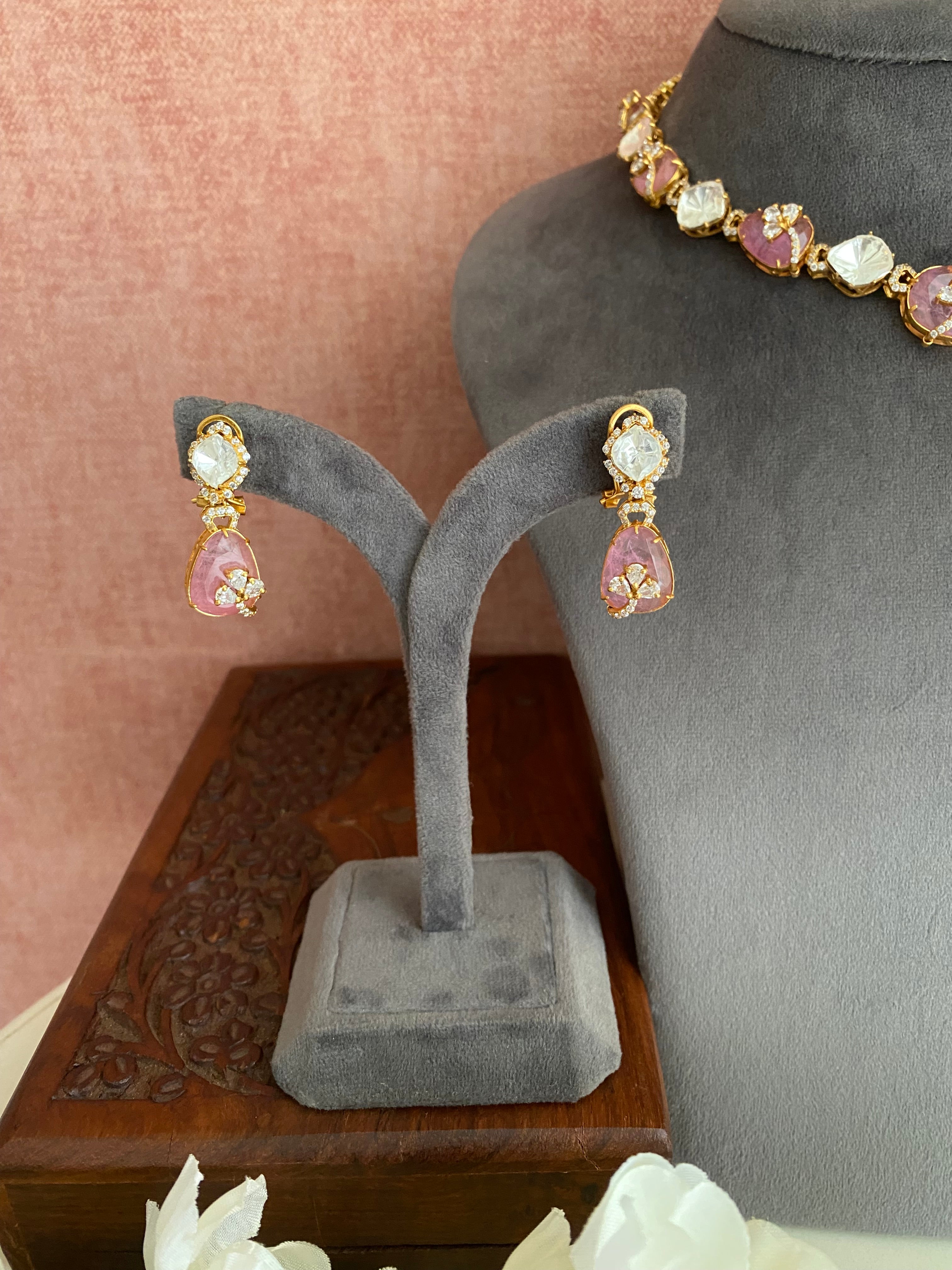 Pink Moissanite Necklace set