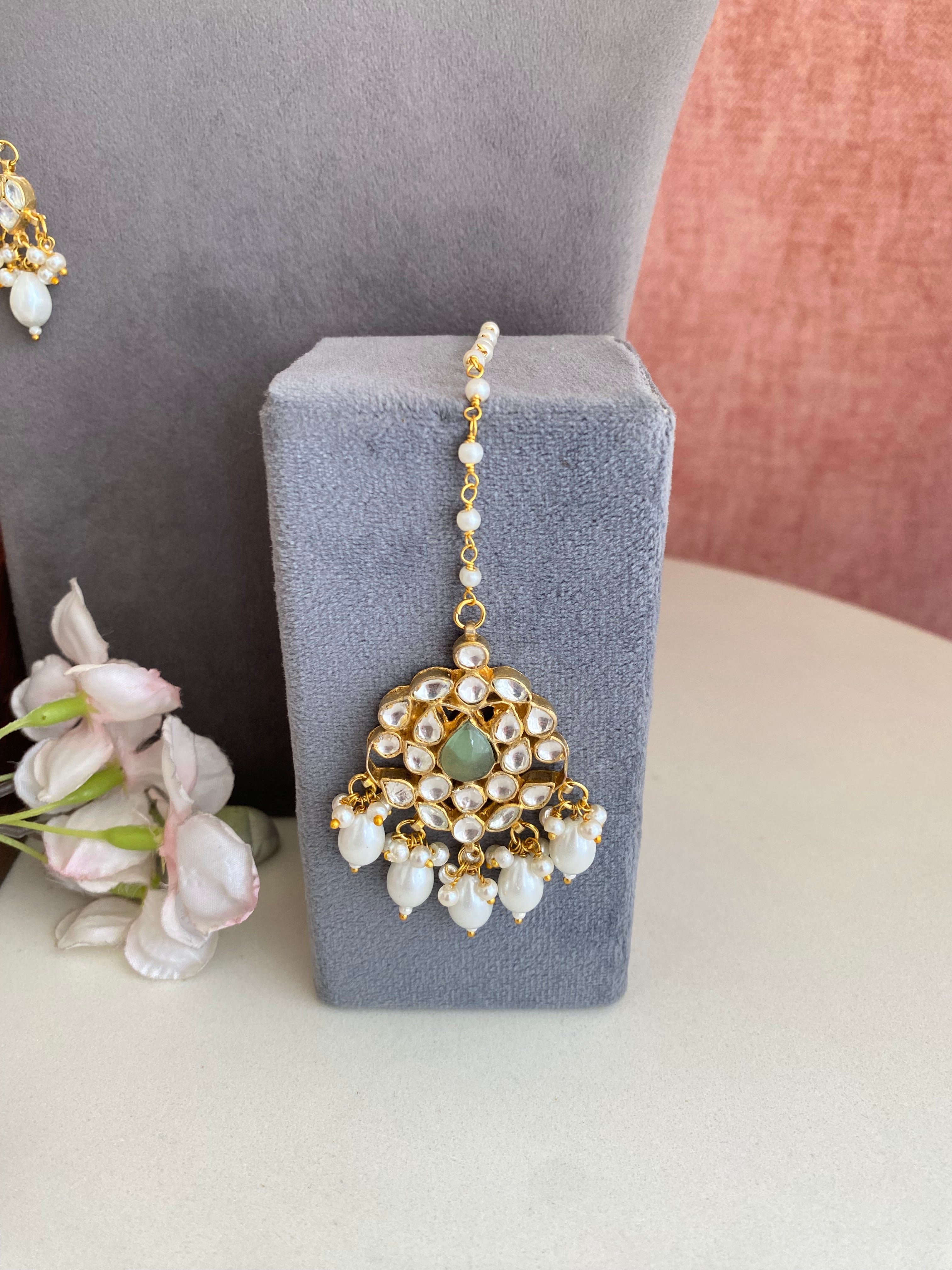 Mint Kundan bridal necklace set