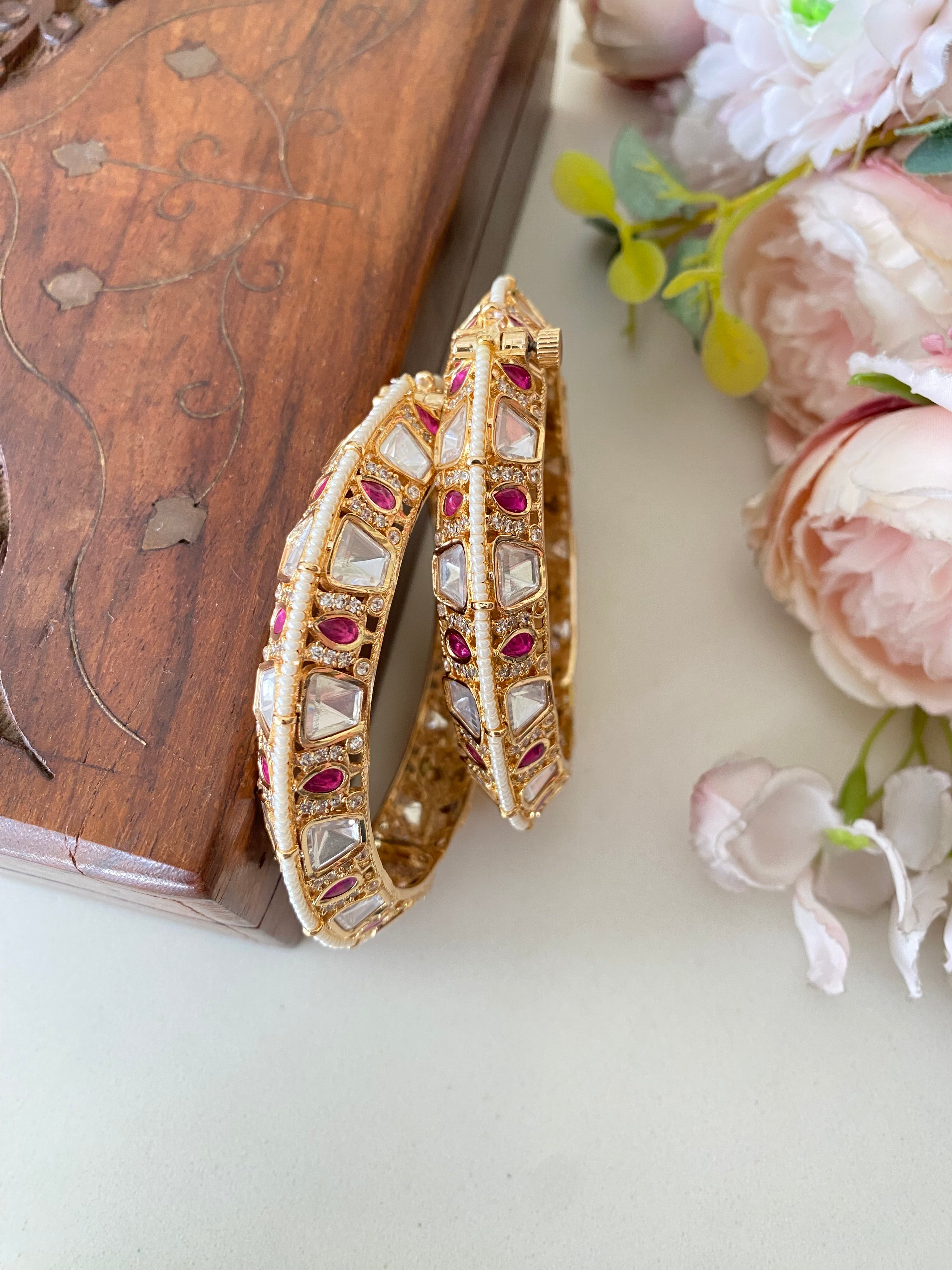 Gold plated pink Moissanite Bangles