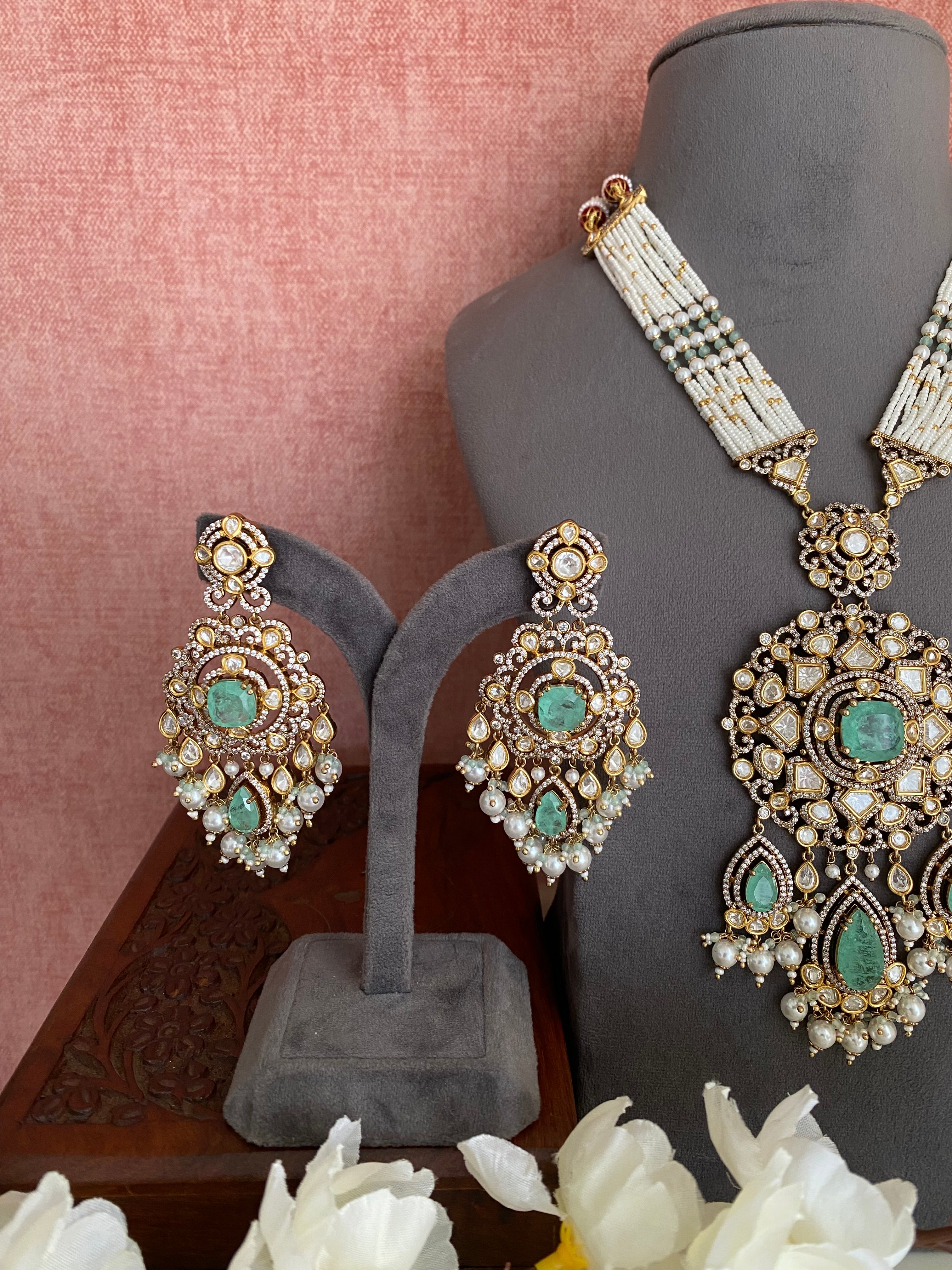 Mint Stone Moissanite Necklace set
