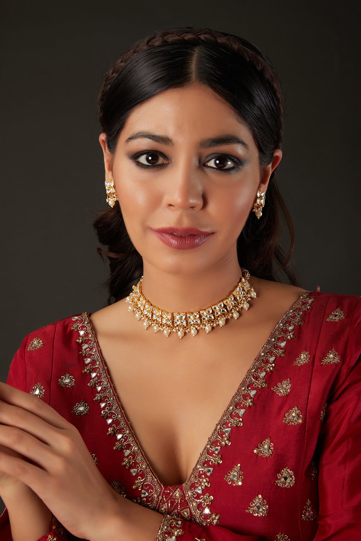 Gold plated White Kundan Choker Set