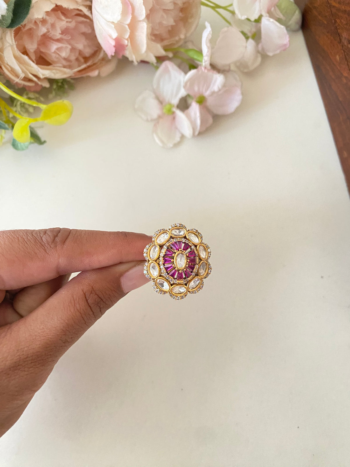Gold plated Moissanite pink Ring