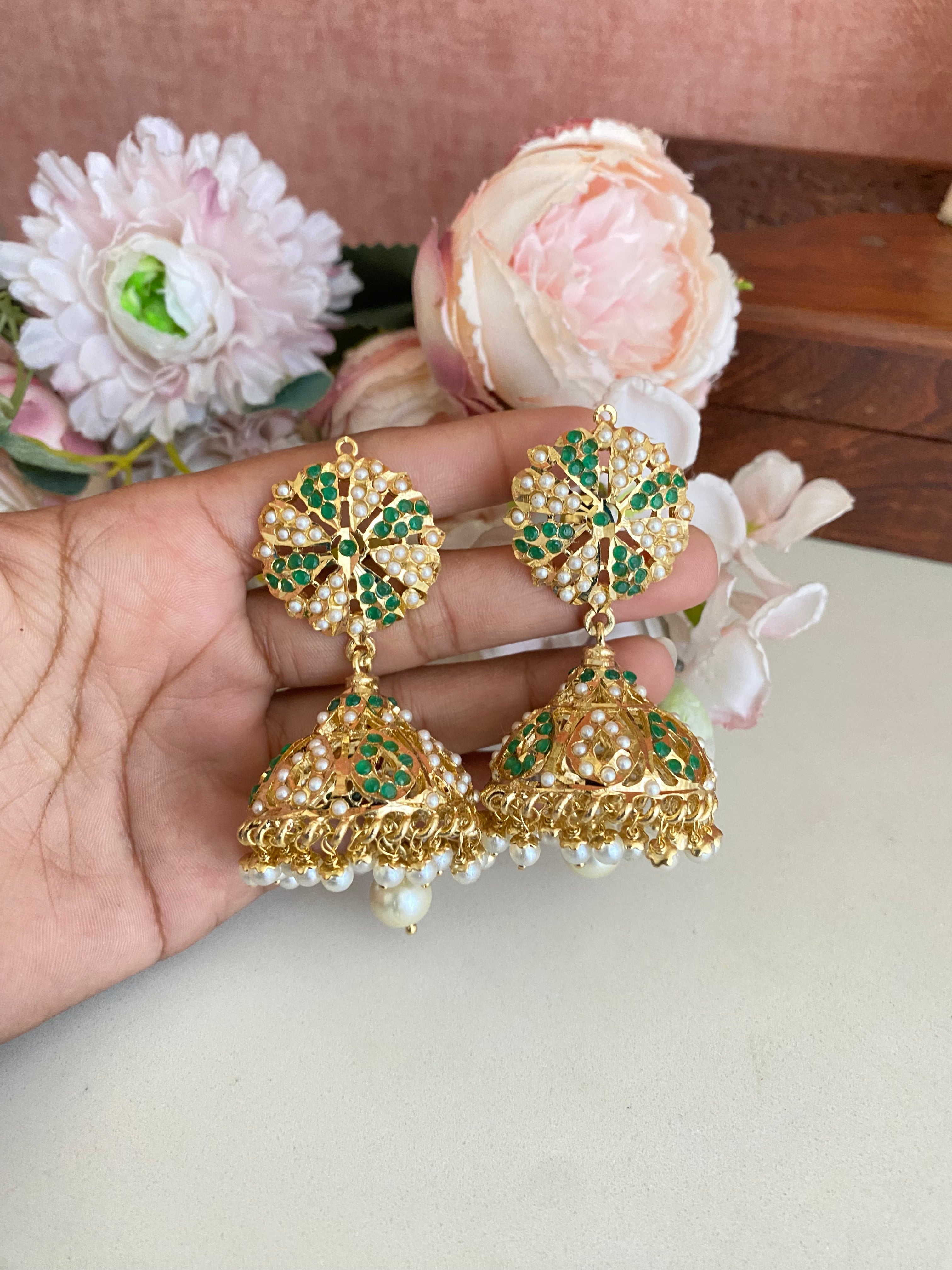 Amritsari Jadau Green Jhumka