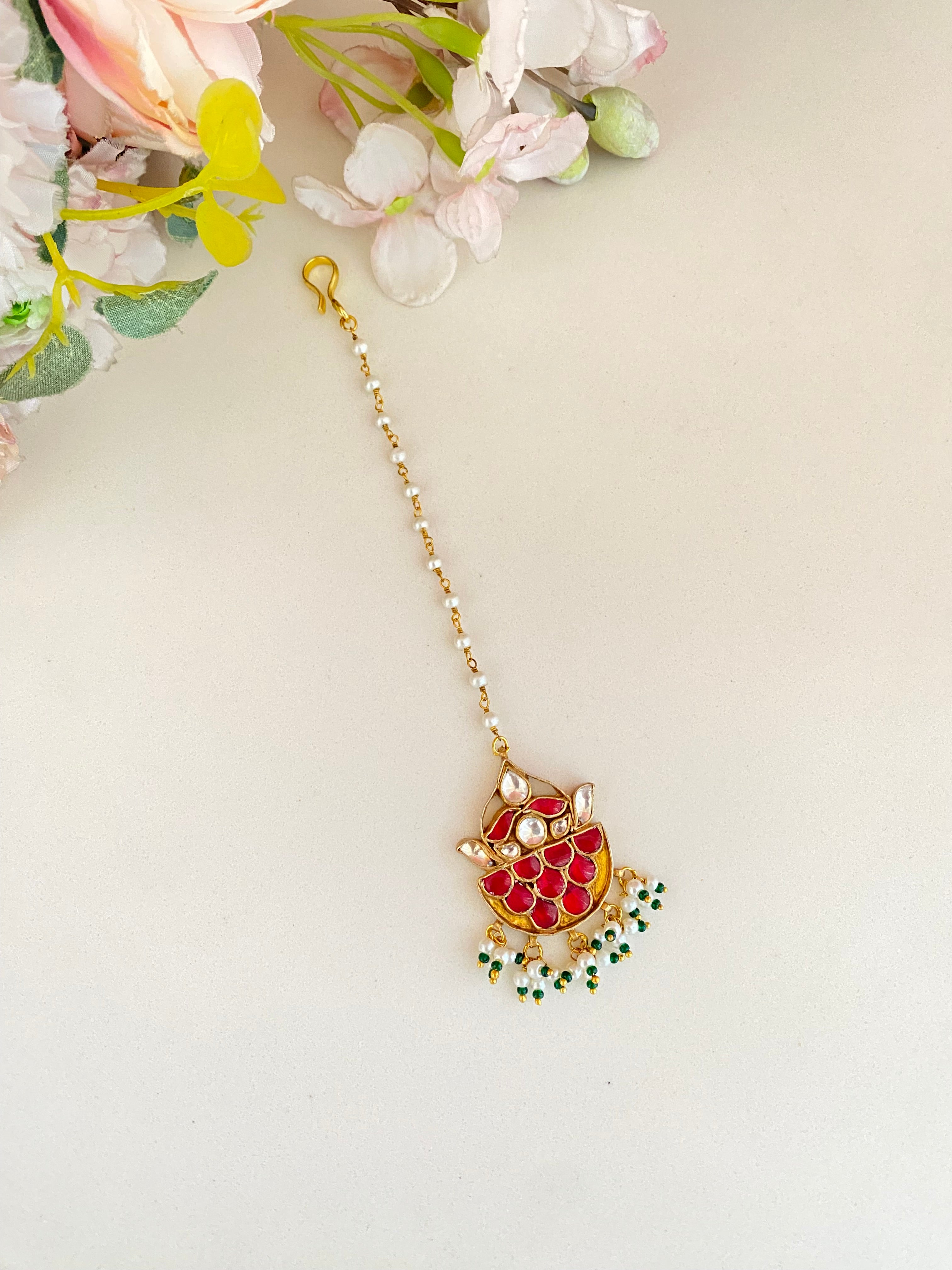 Gold Plated Pink Kundan Tikka