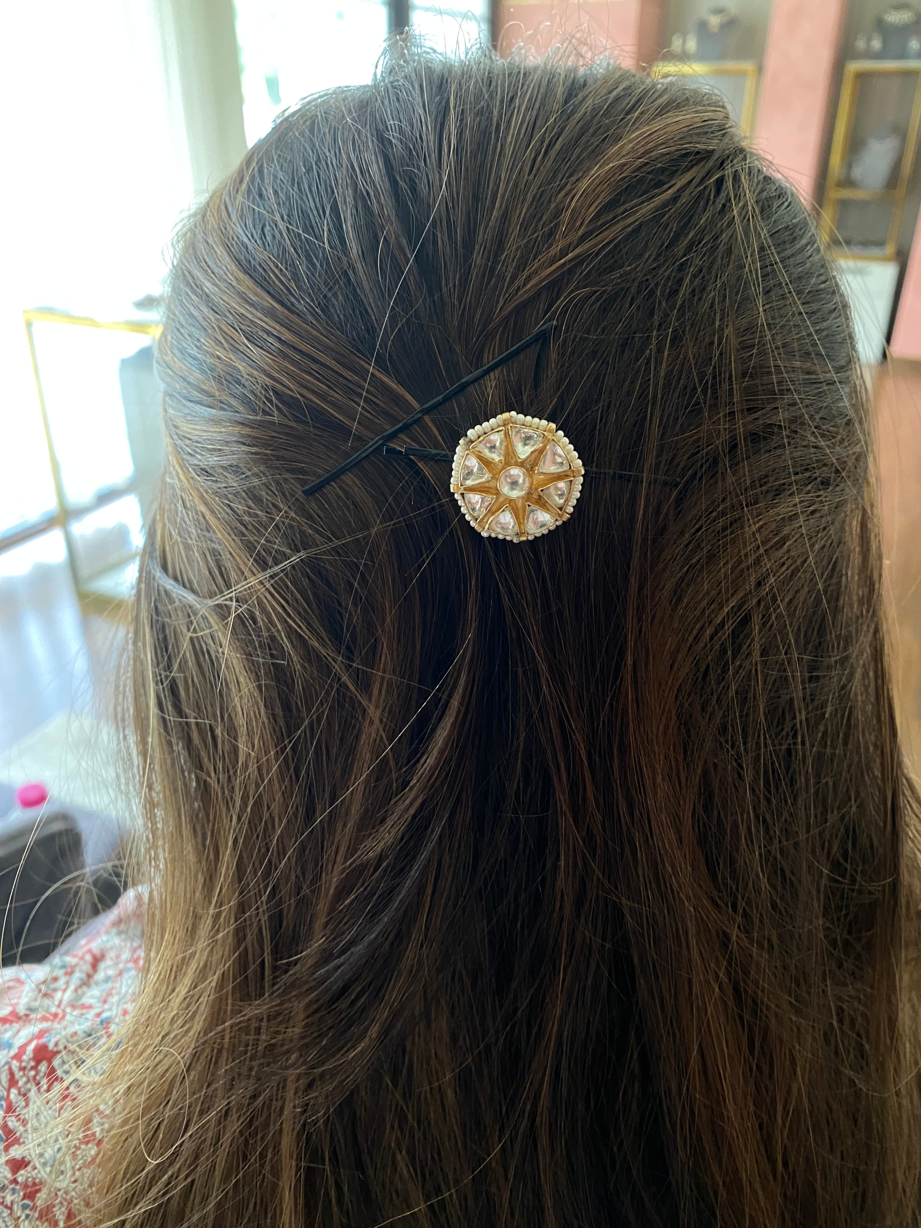 Gold Plated Kundan braid pin