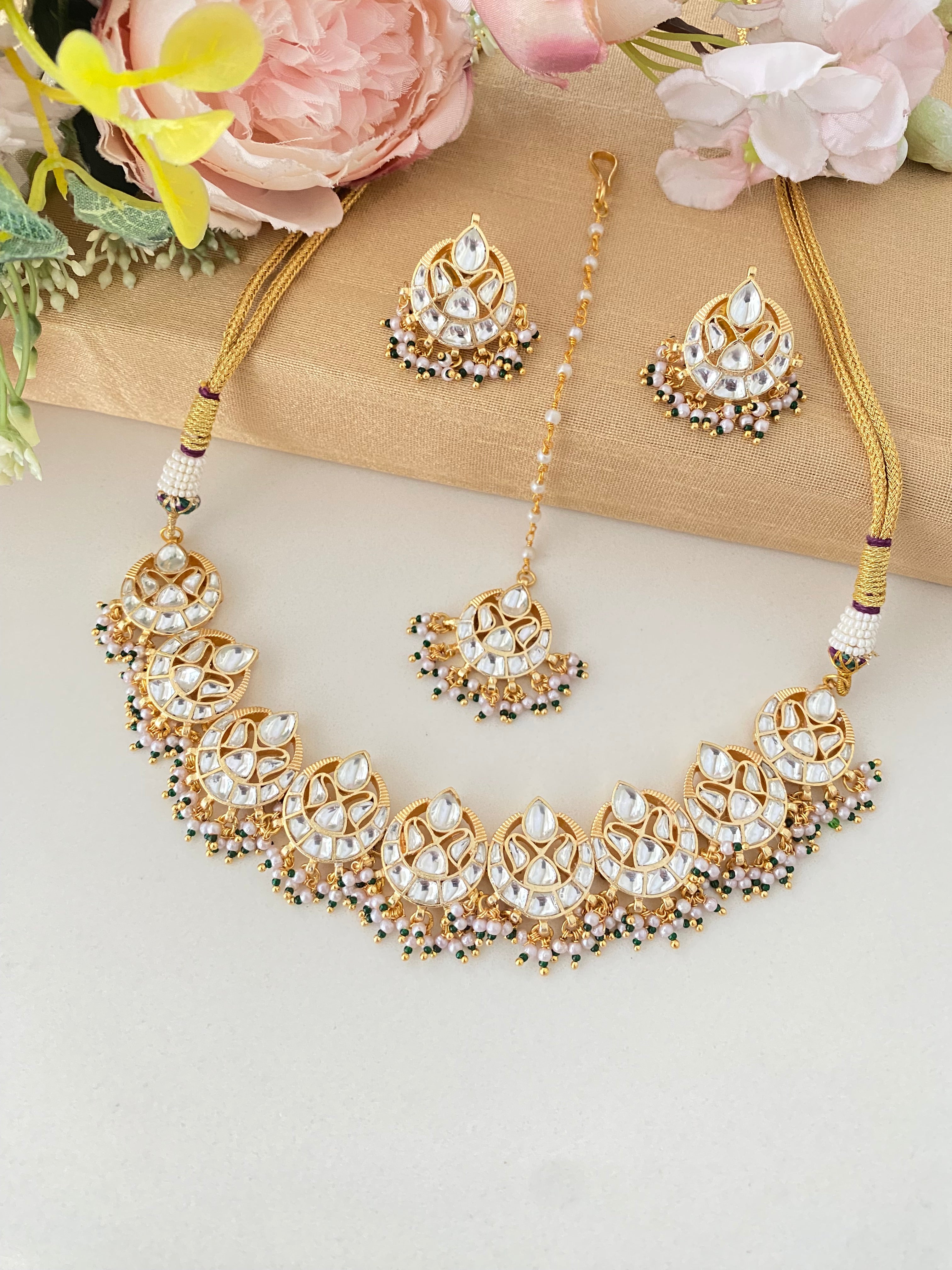 Kundan Gold plated Necklace Set with Tikka