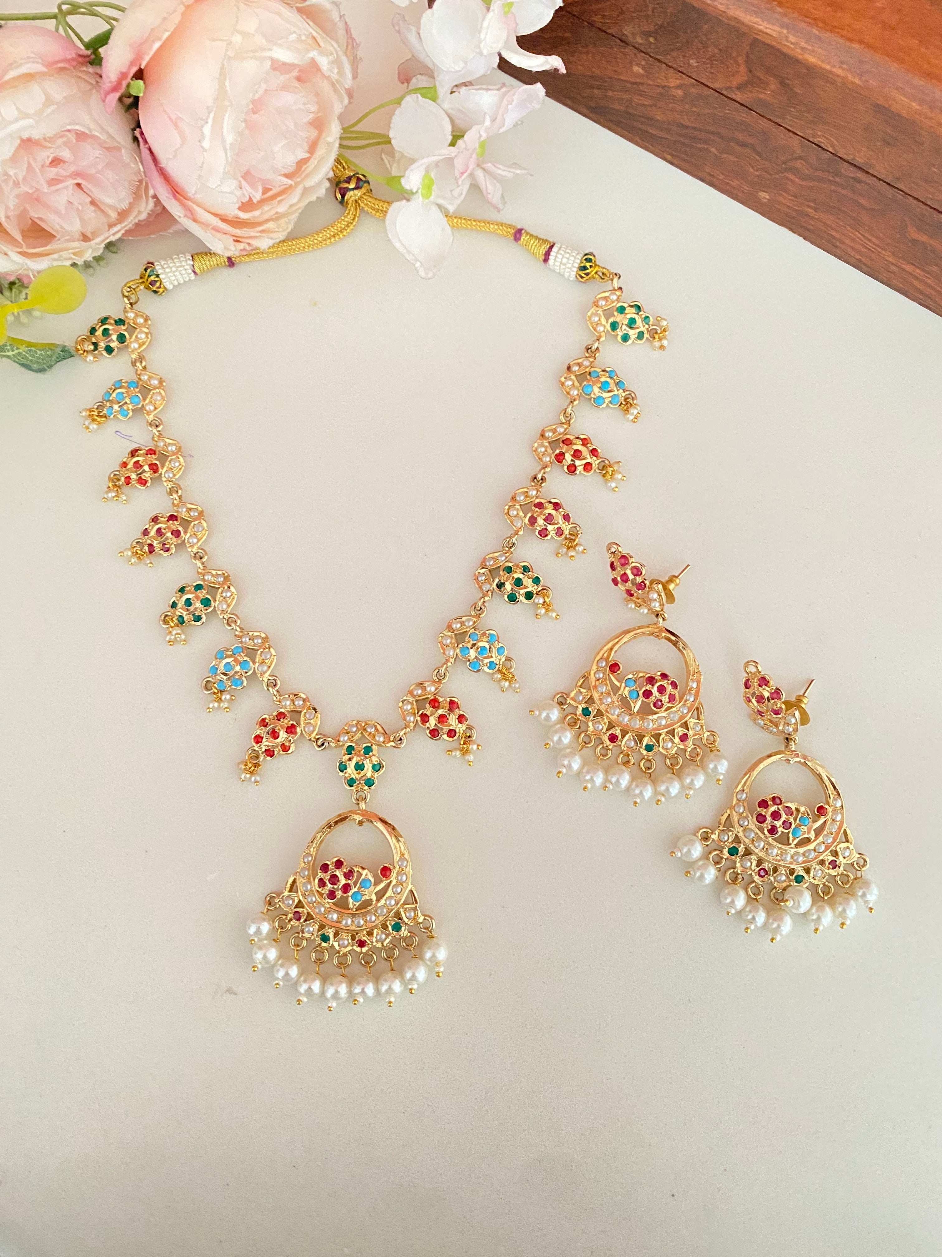 Amritsari Jadau Multi Necklace with chandbaali earrings