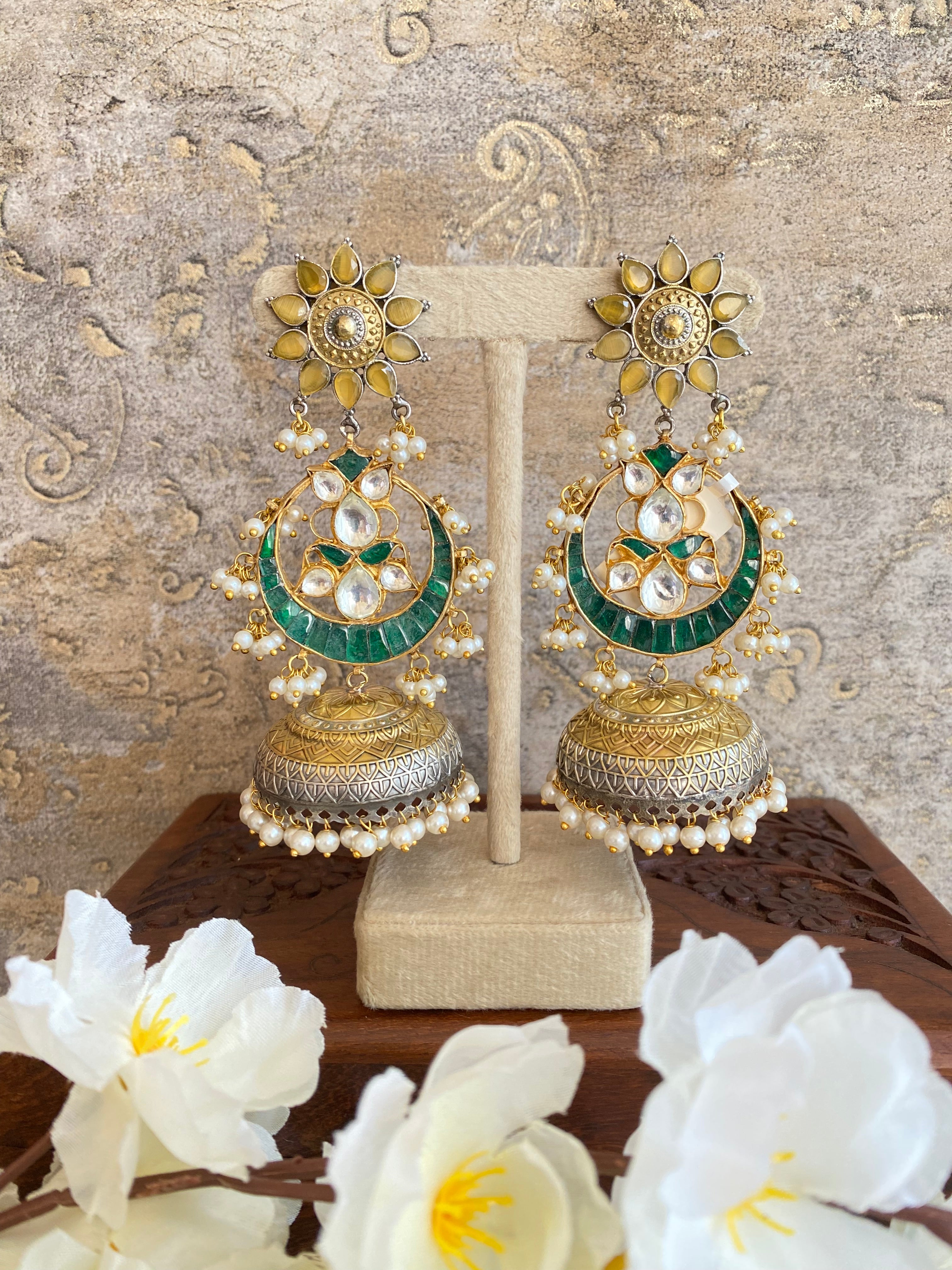 Oxidised Kundan Jhumka