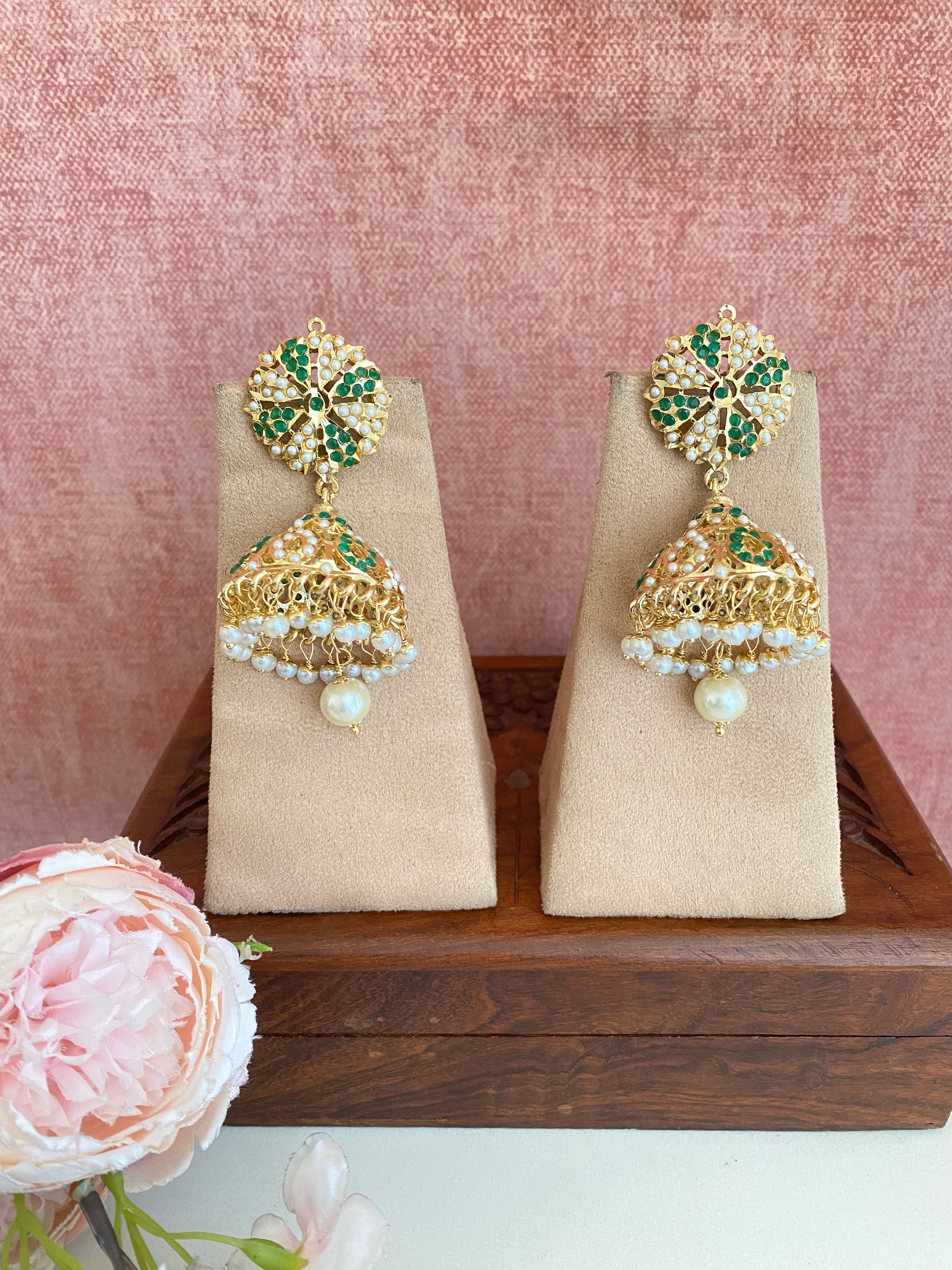 Amritsari Jadau Green Jhumka